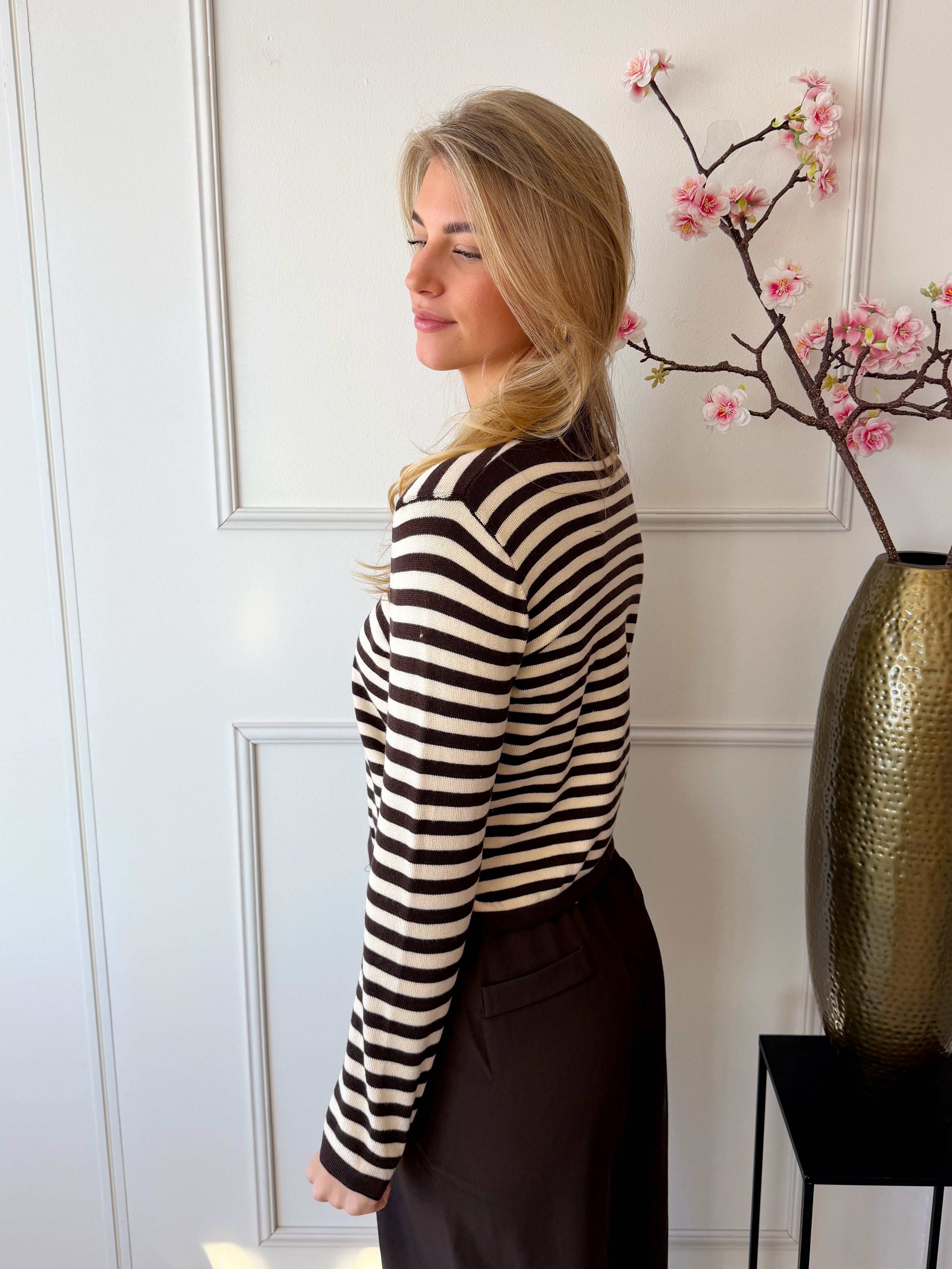 Lotte Striped Top | Bruin - Ecru