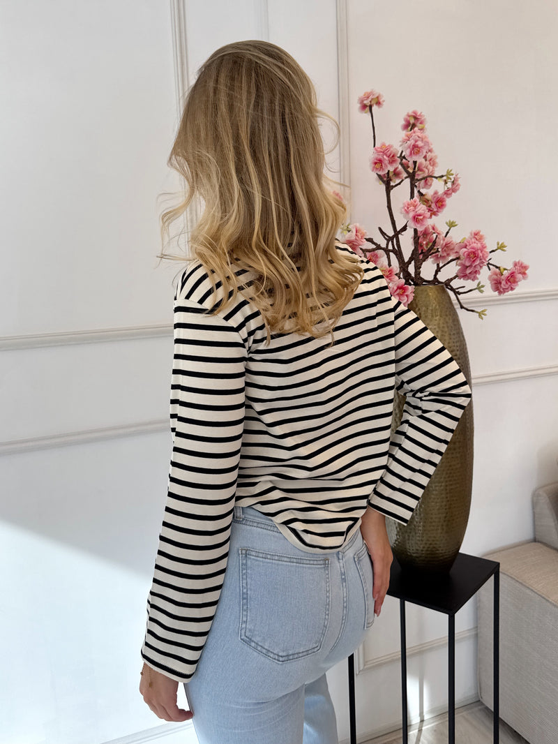 Striped Long Sleeve Shirt | Beige - Zwart