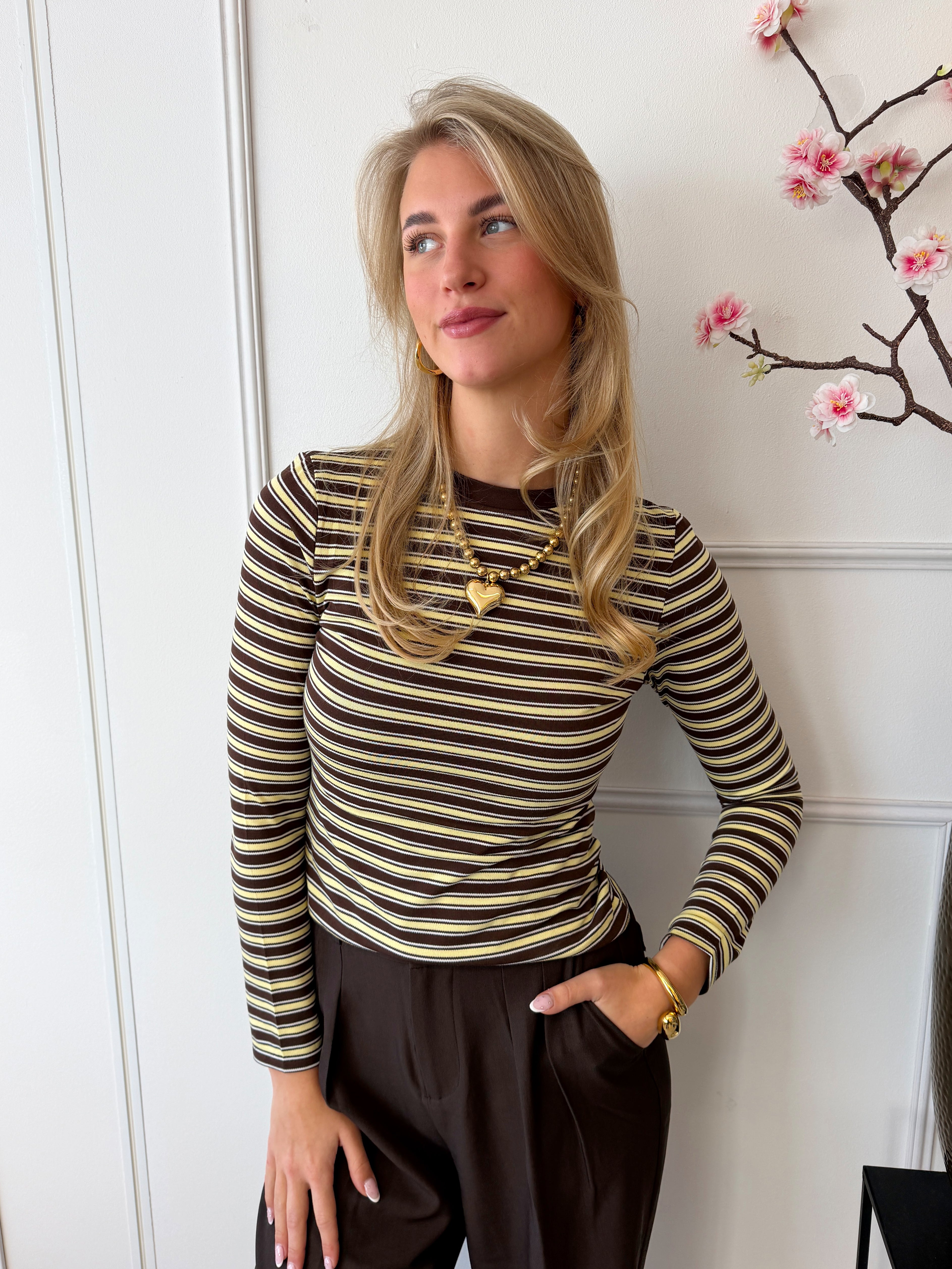Ziva Striped Longsleeve  | Geel - Bruin