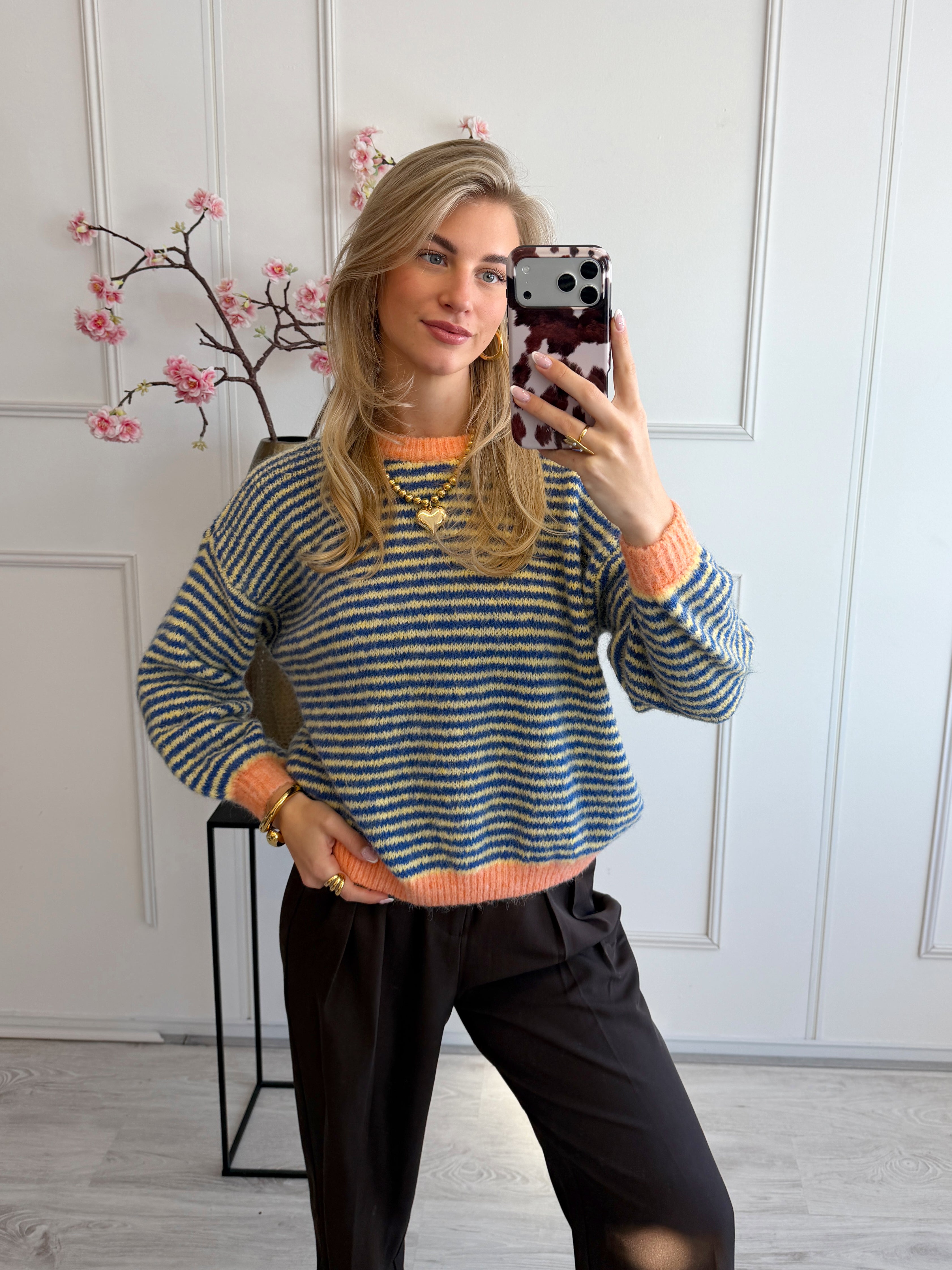 Chastar Striped Sweater | Oranje - Blauw