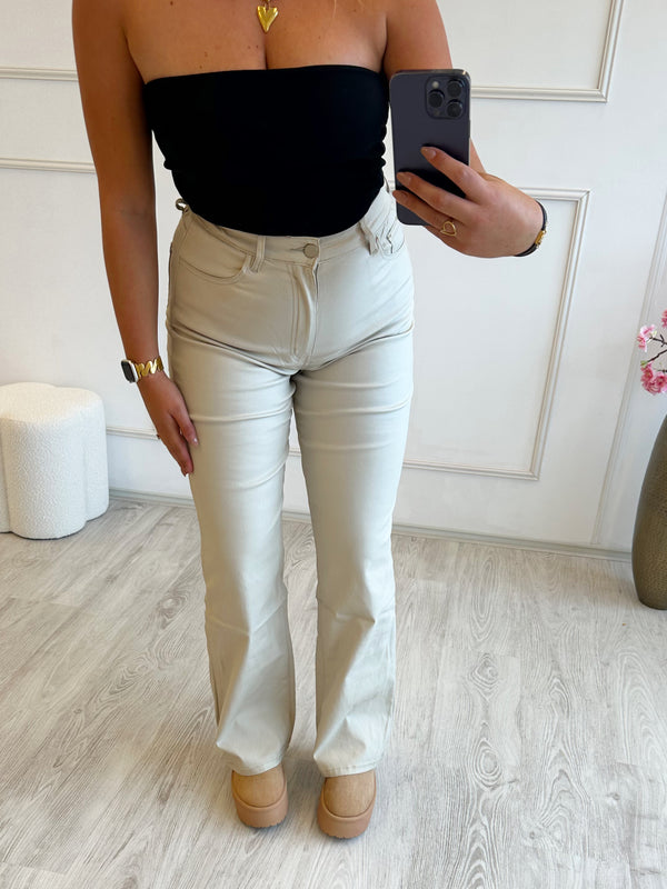 Coated Beige Pants | Beige