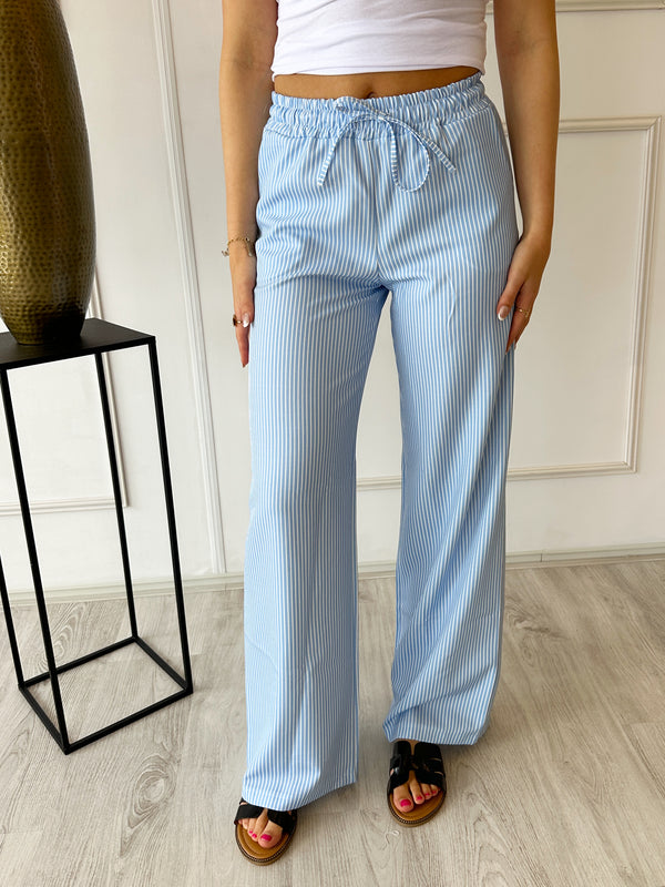 Pinstripe Losvallende Pantalon | Blauw