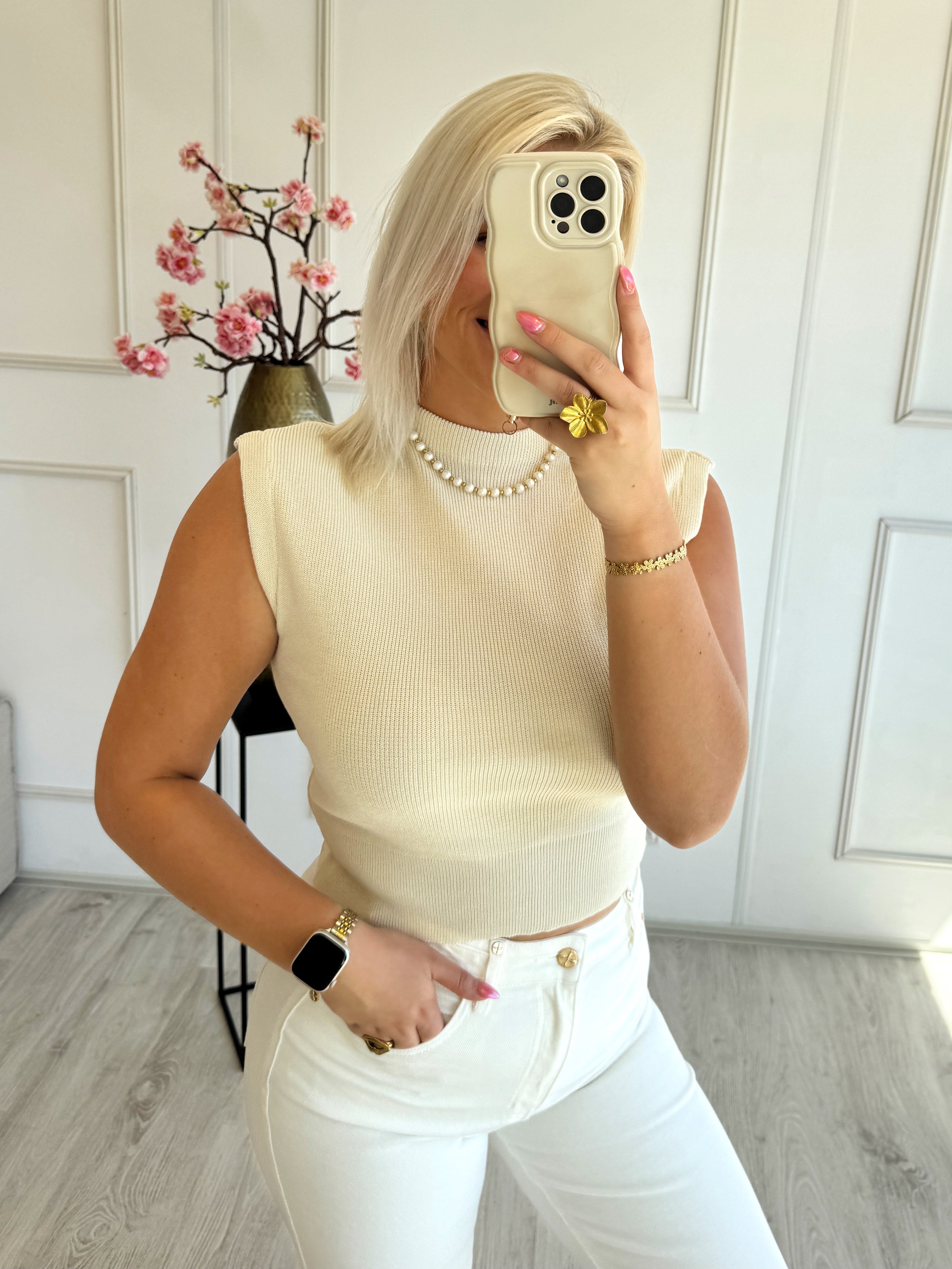 Basic Knit T-Shirt | Beige