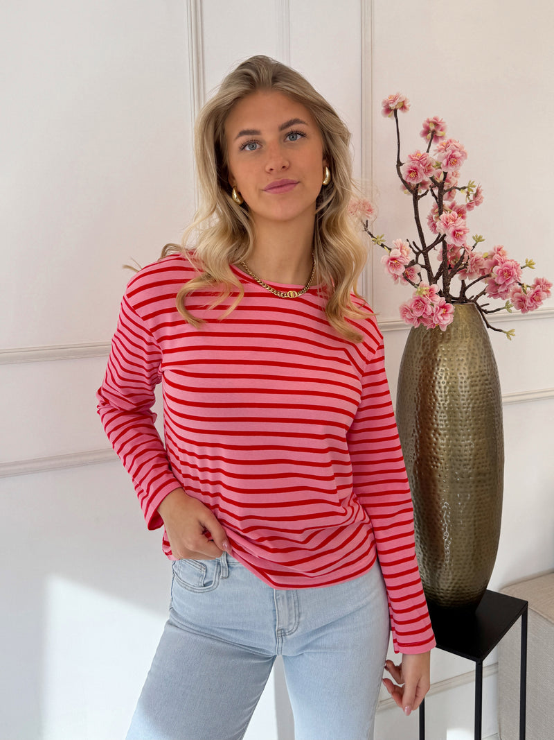 Striped Long Sleeve | Rood - Roze