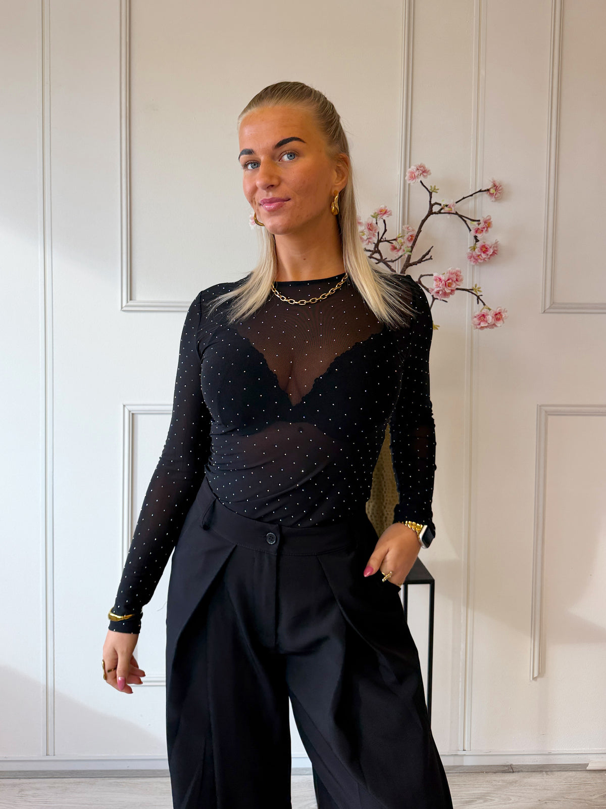 Strass Mash Top | Zwart