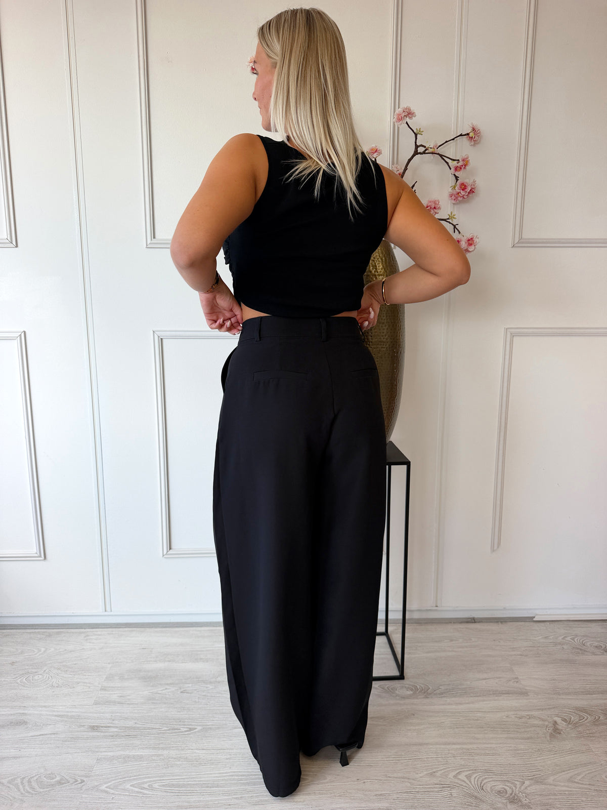 Wide Leg pantalon met plooien | Zwart