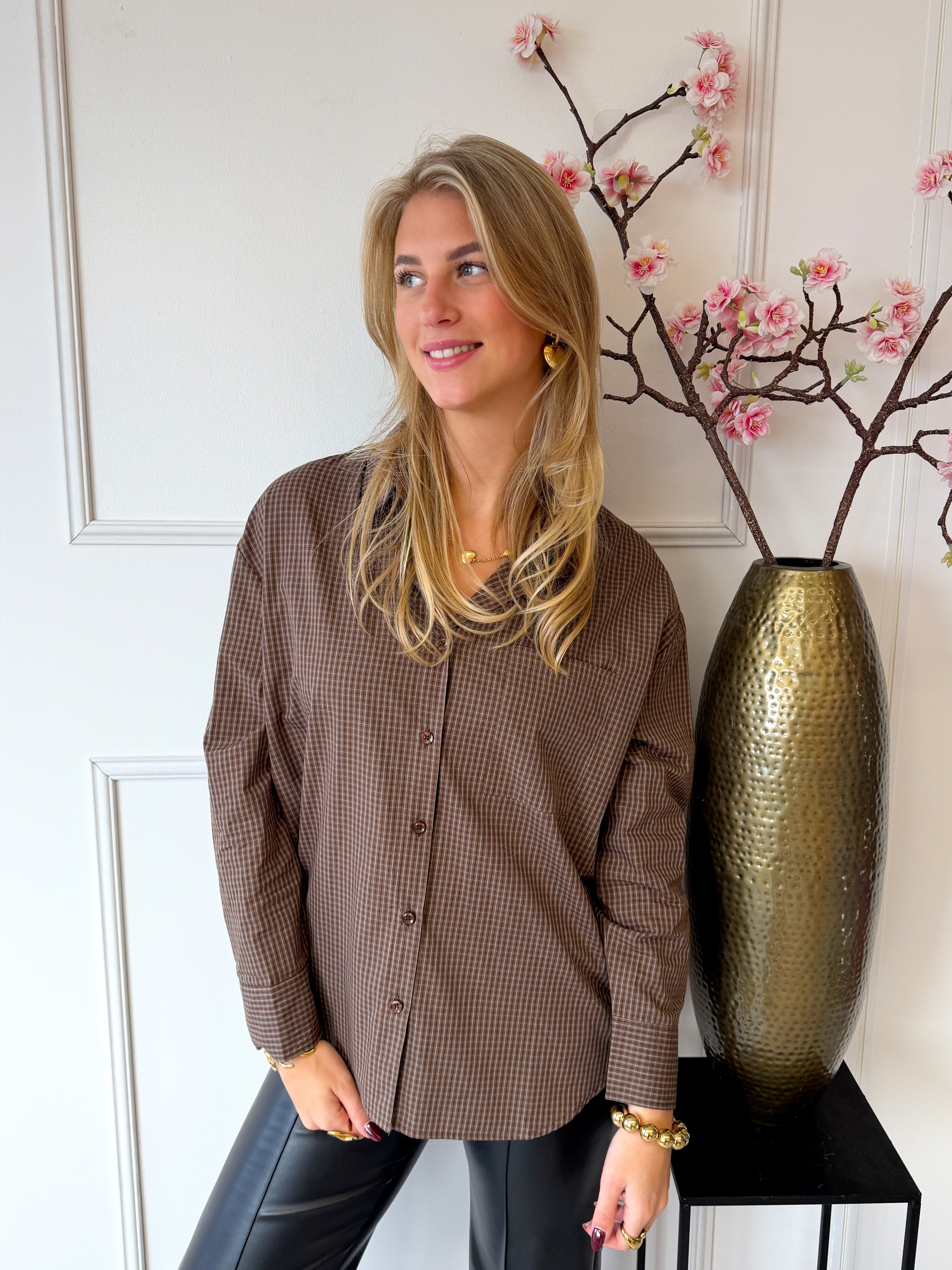 Saar Blokjes Blouse | Bruin