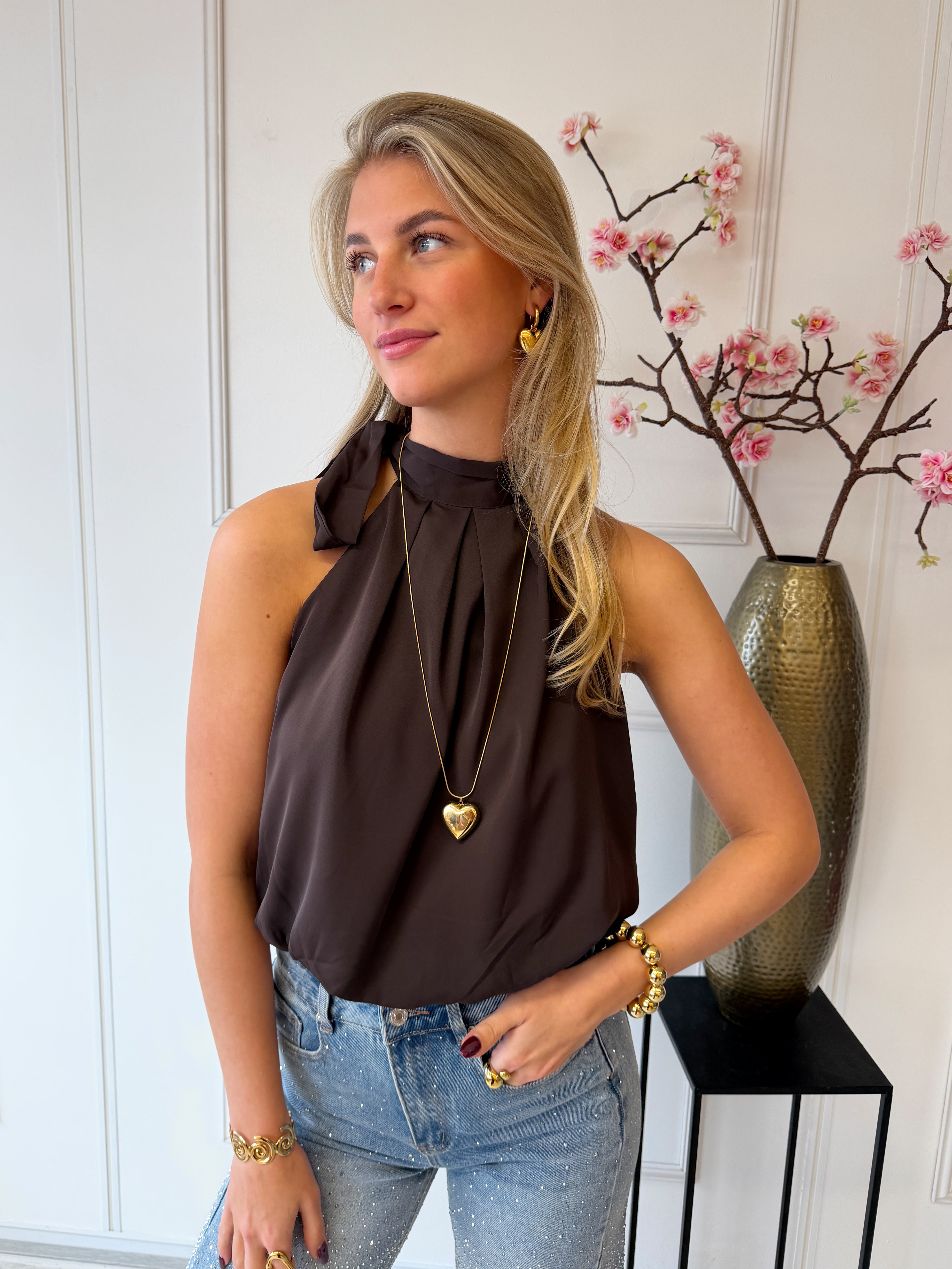 Satijnen Amy Top | Bruin