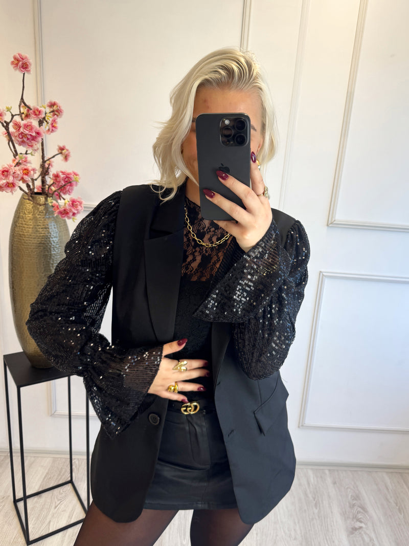 Limited Glitter Mouw Blazer | Zwart