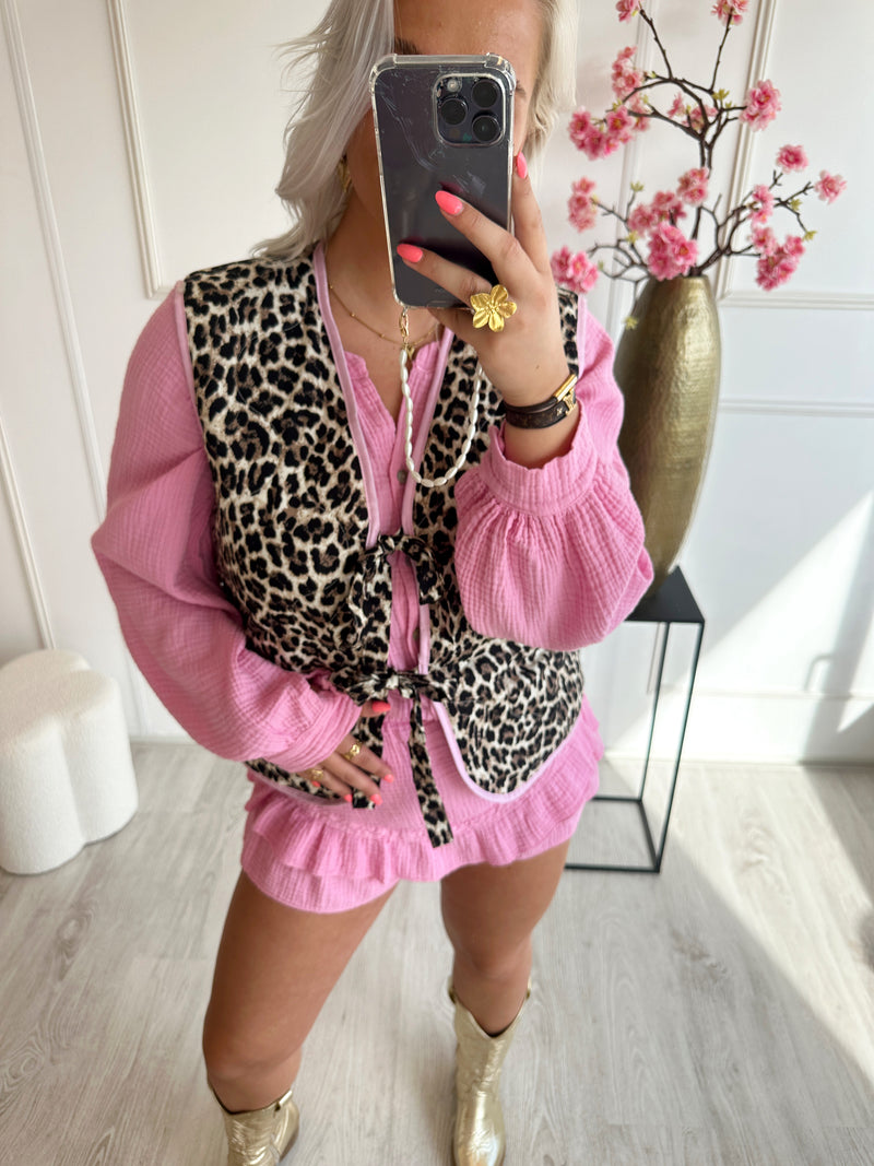 Debby Panter Gilet | Bruin - Roze