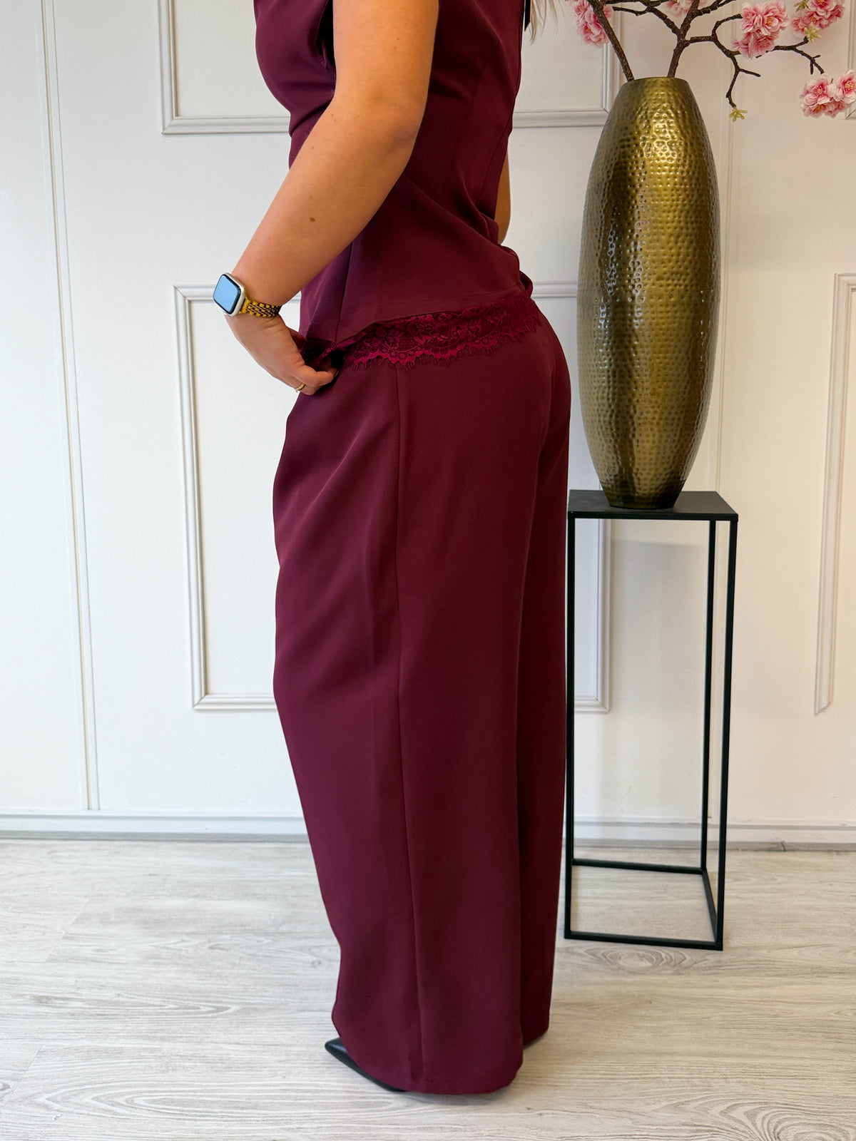 Wide Leg pantalon met plooien | Dark Bordeaux