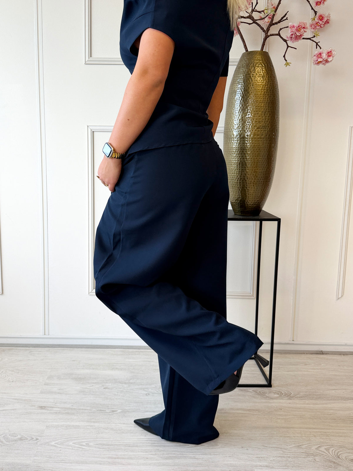 Wide Leg pantalon met plooien | Navy