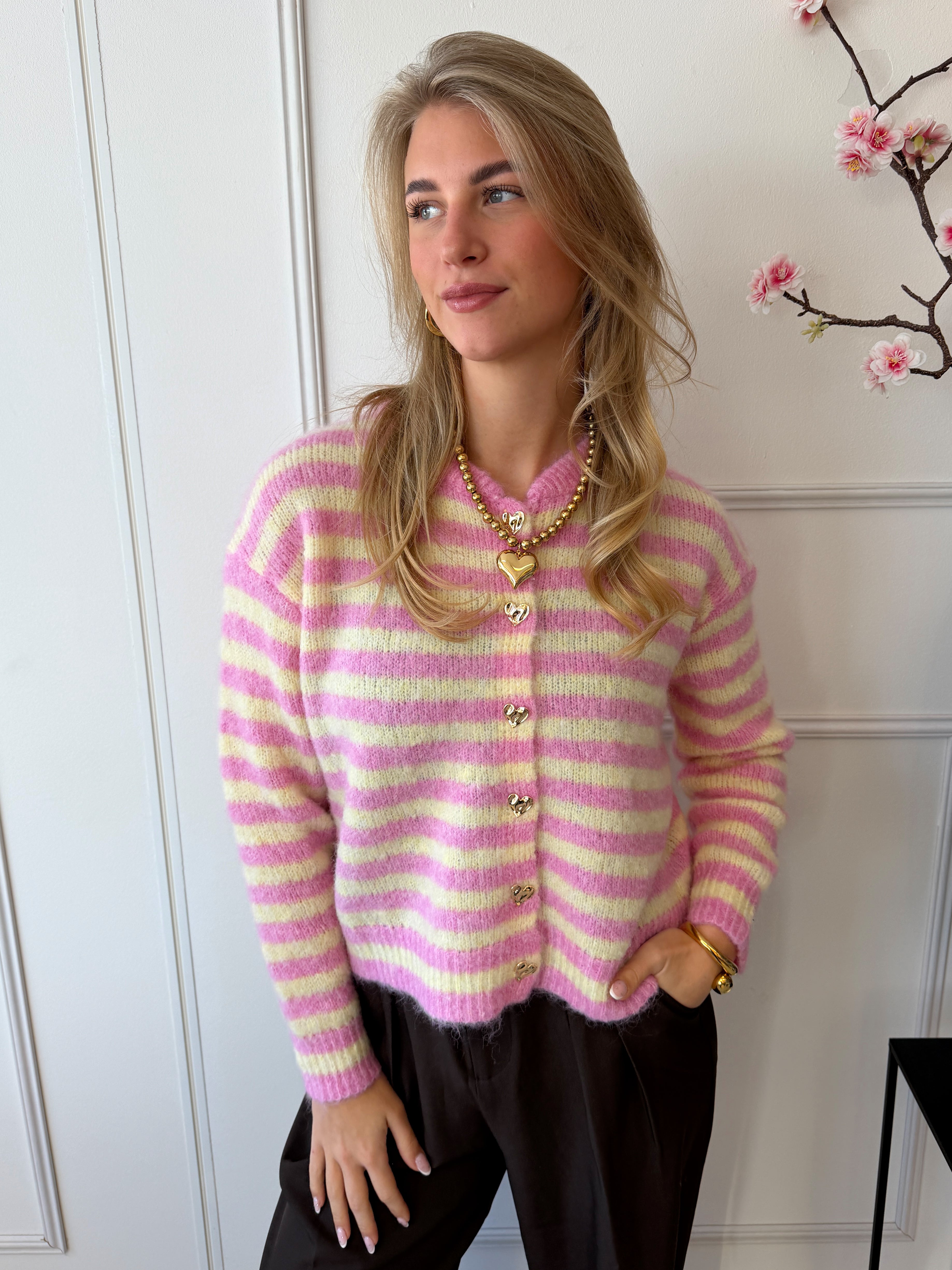 Kilky Stripe Trui | Roze / Geel