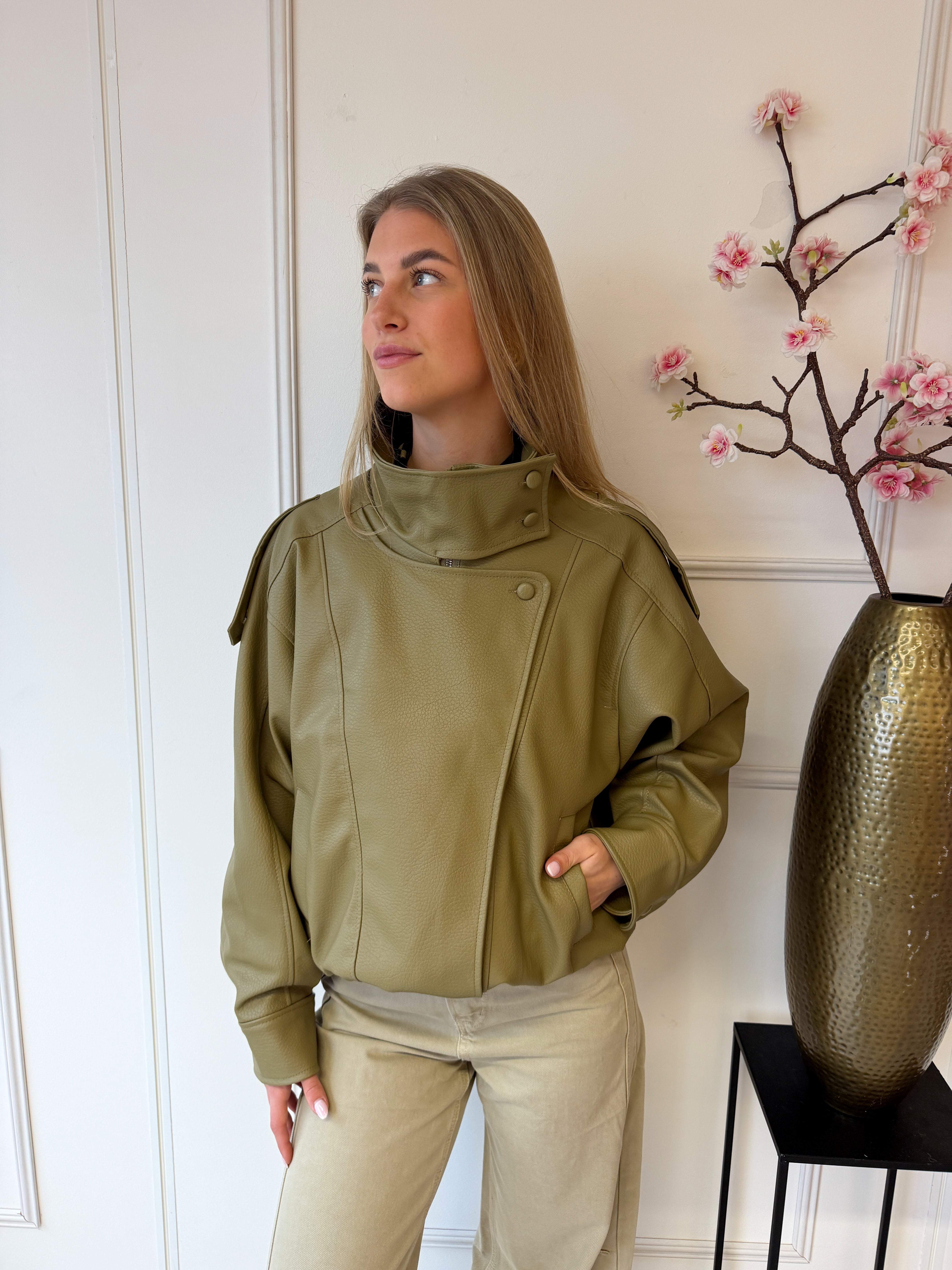 Olive Leather Jacket | Olijf Groen