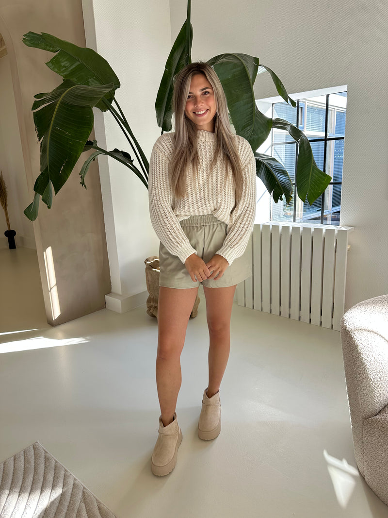 Leatherlook Stretchy Short | Beige