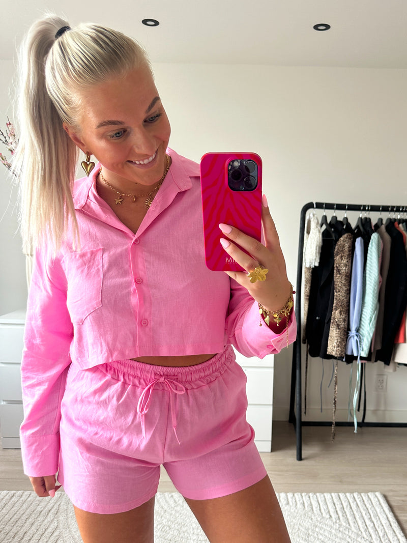 Cropped Linnen Blouse | Roze