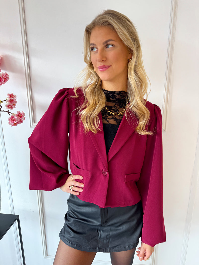 Mila Balloon Mouw Blazer | Bordeaux Rood