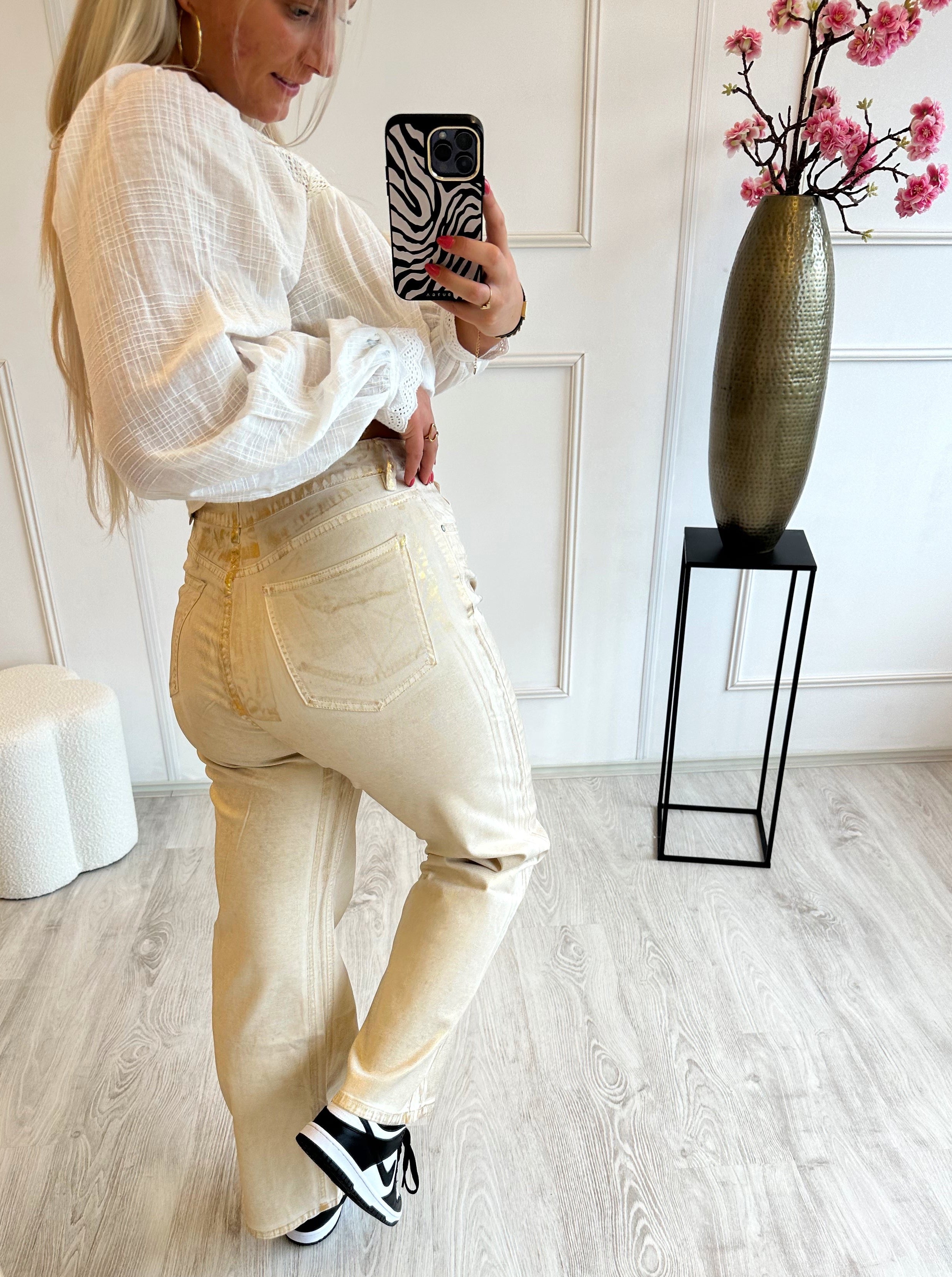 Denim Metallic Stretch Broek | Goud