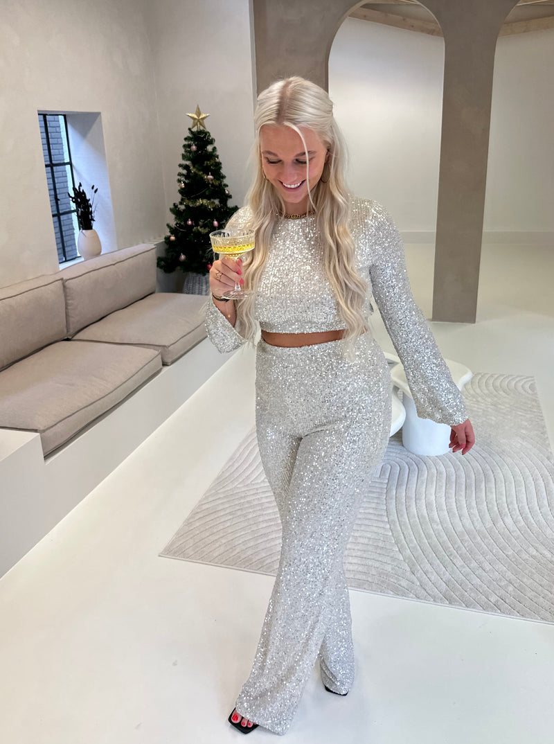 Sequin Gwen Crop Top | Beige