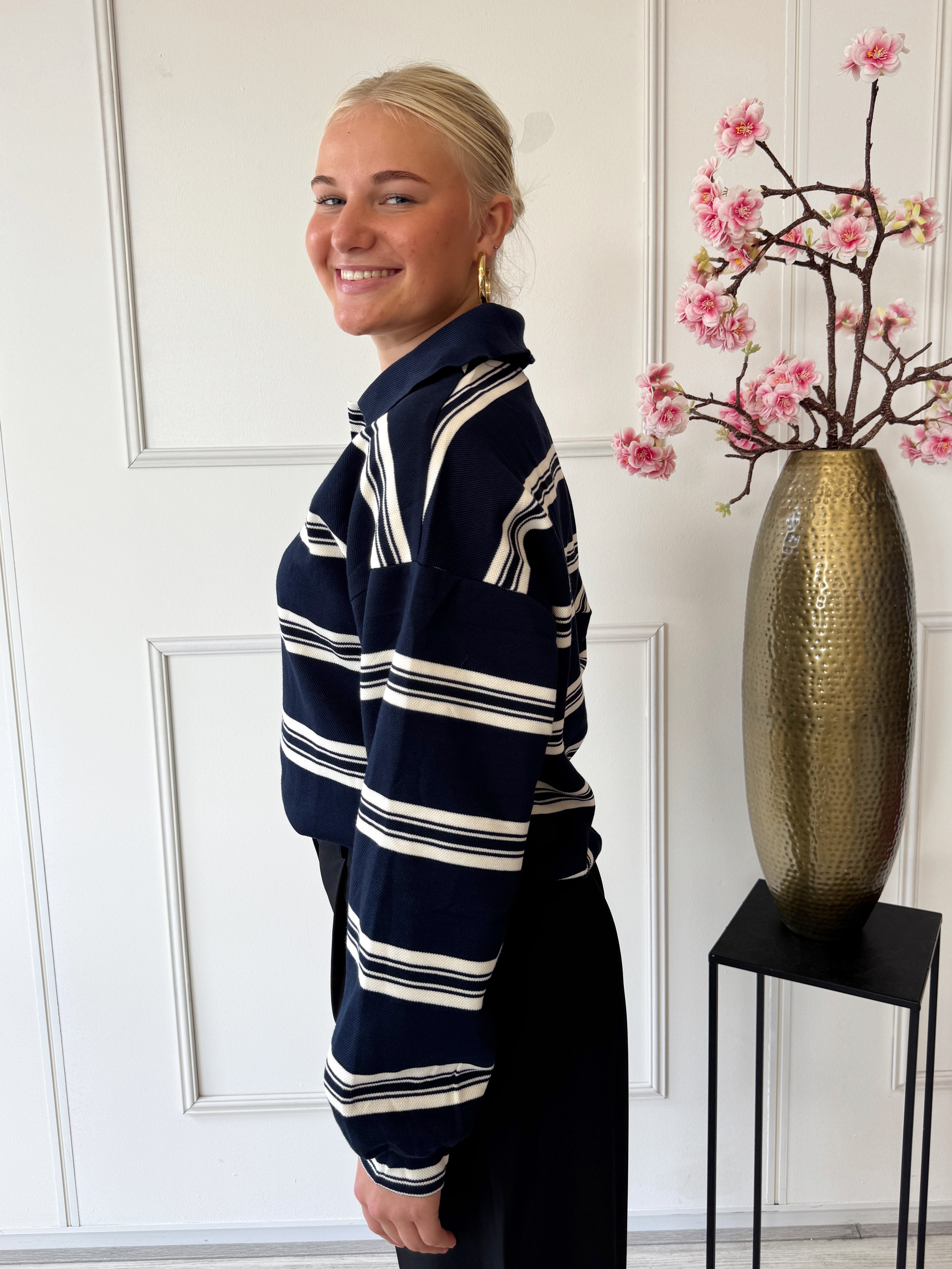 Striped Polo Trui | Navy Blauw