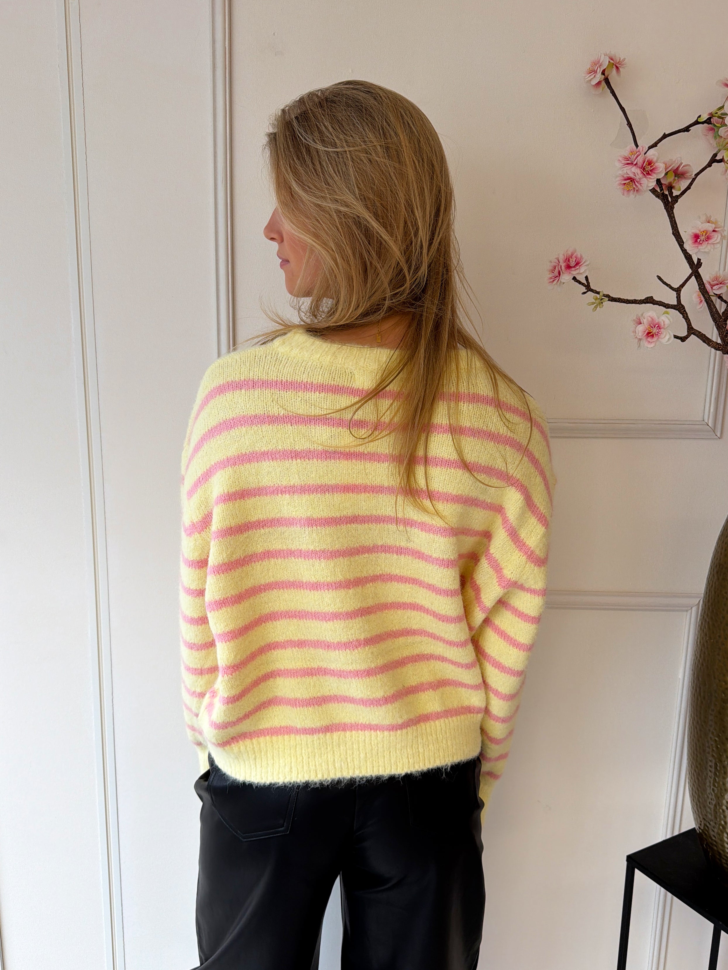Sophie Striped Trui | Lichtroze - Lichtgeel