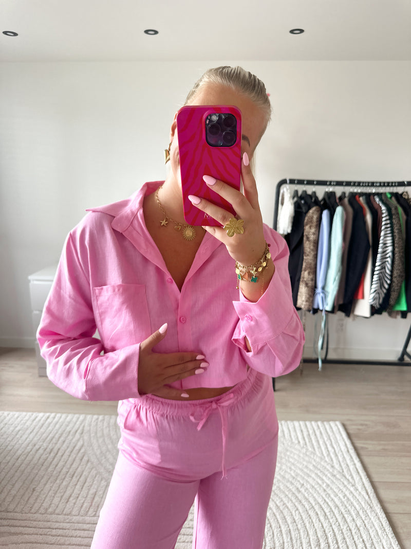 Cropped Linnen Blouse | Roze