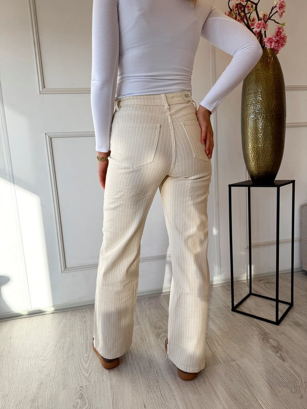 Straight Leg Striped Denim Pants | Beige