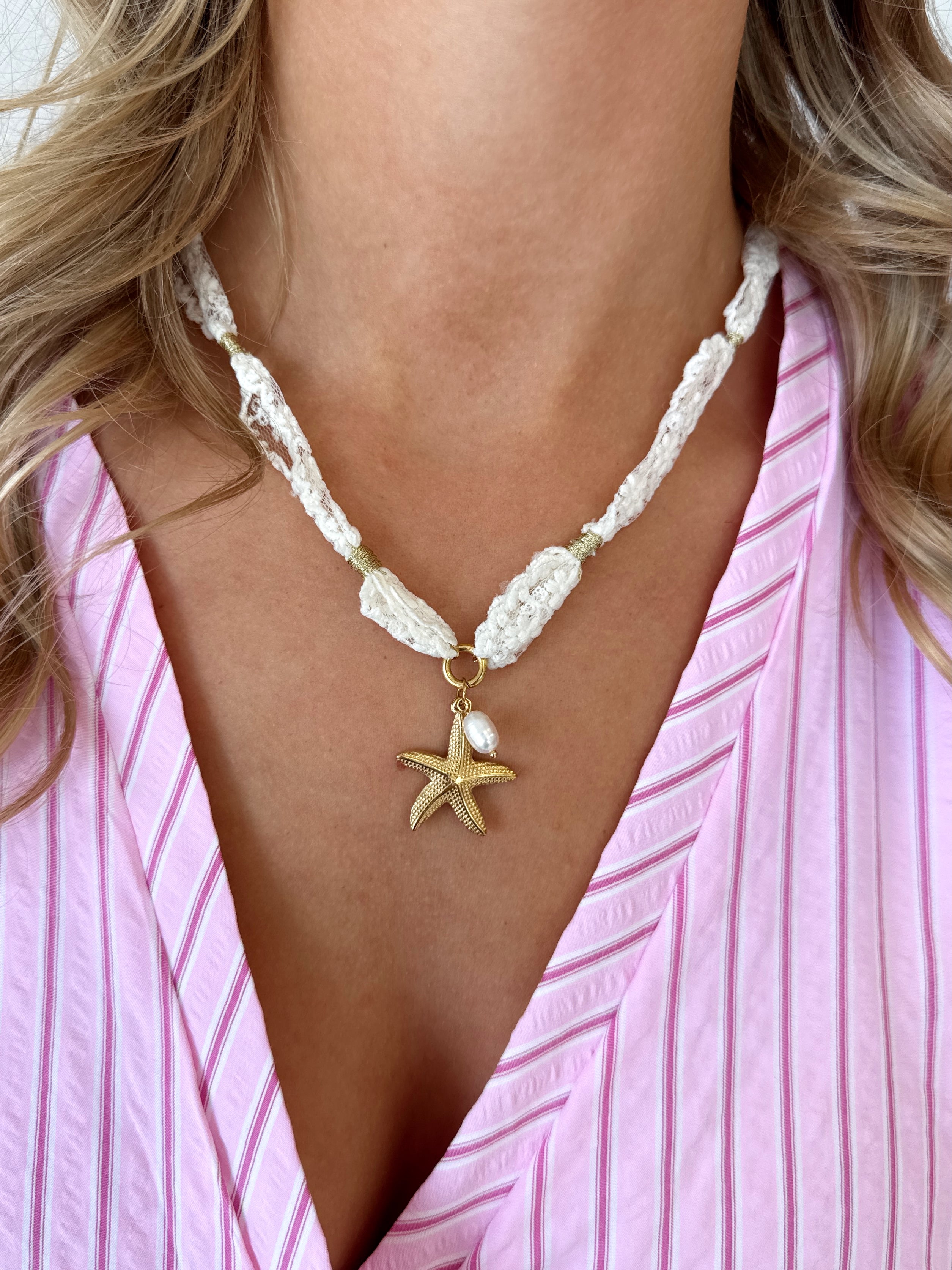 Zeester Ketting | Wit - Goud