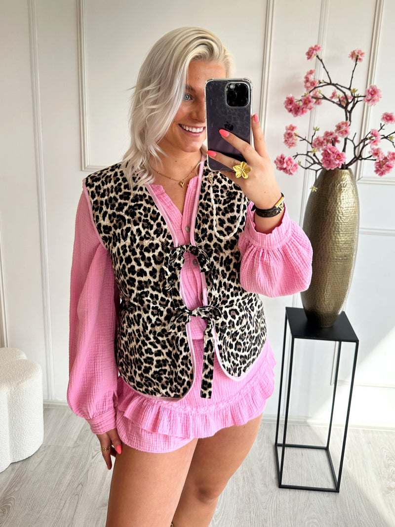 Debby Panter Gilet | Bruin - Roze