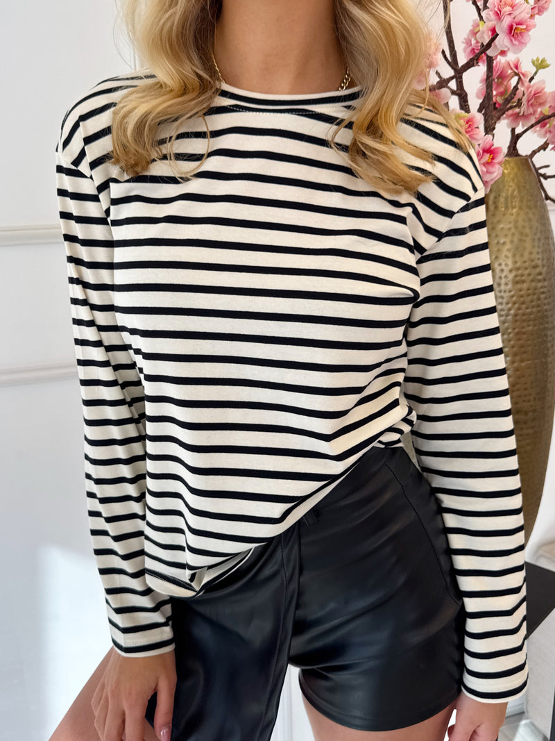 Striped Long Sleeve Shirt | Beige - Zwart