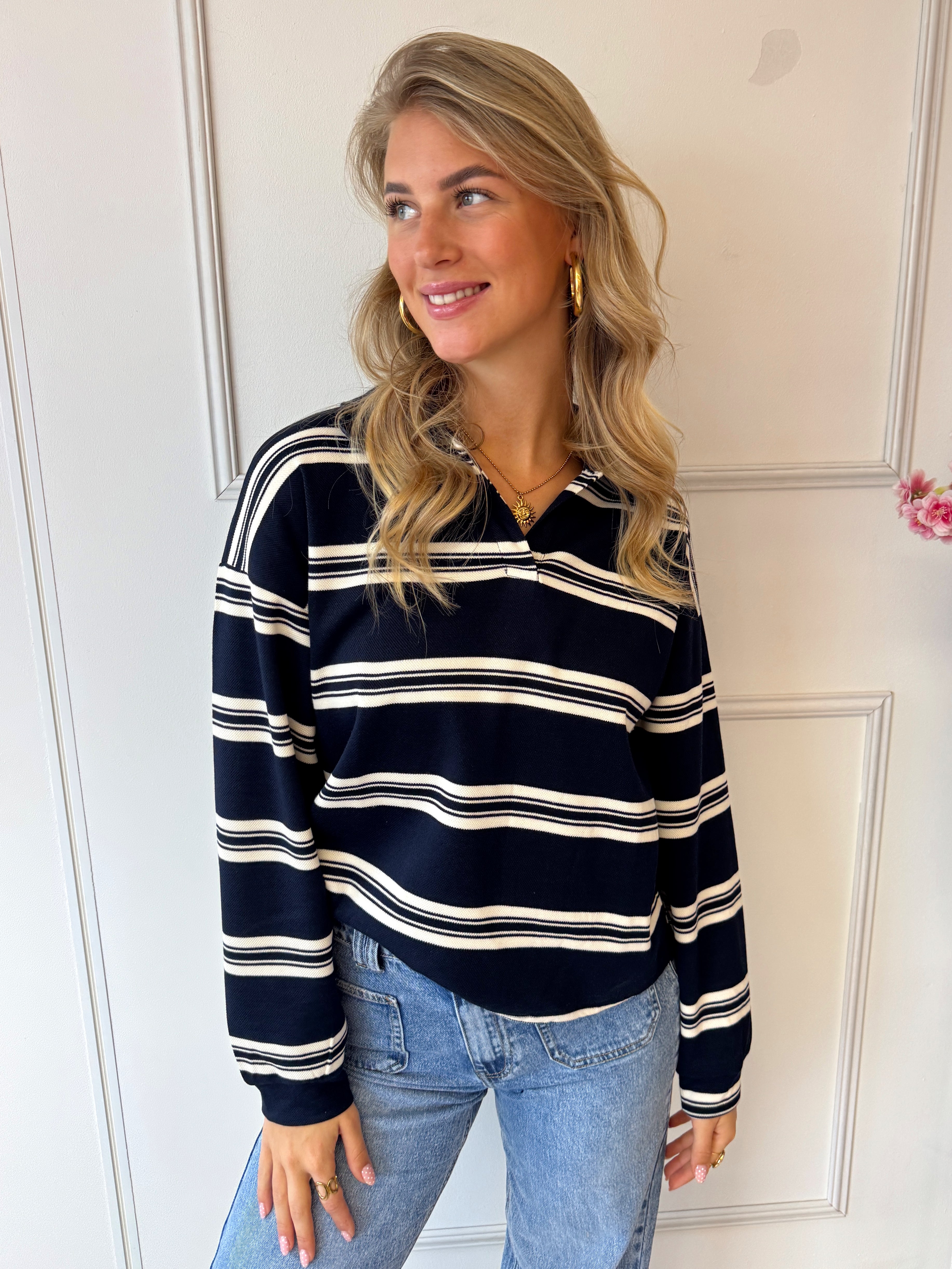 Striped Polo Trui | Navy Blauw