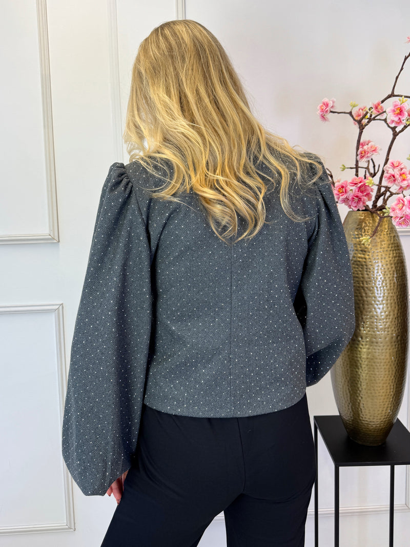 Kelsy Strap Blazer met diamantjes | Grijs