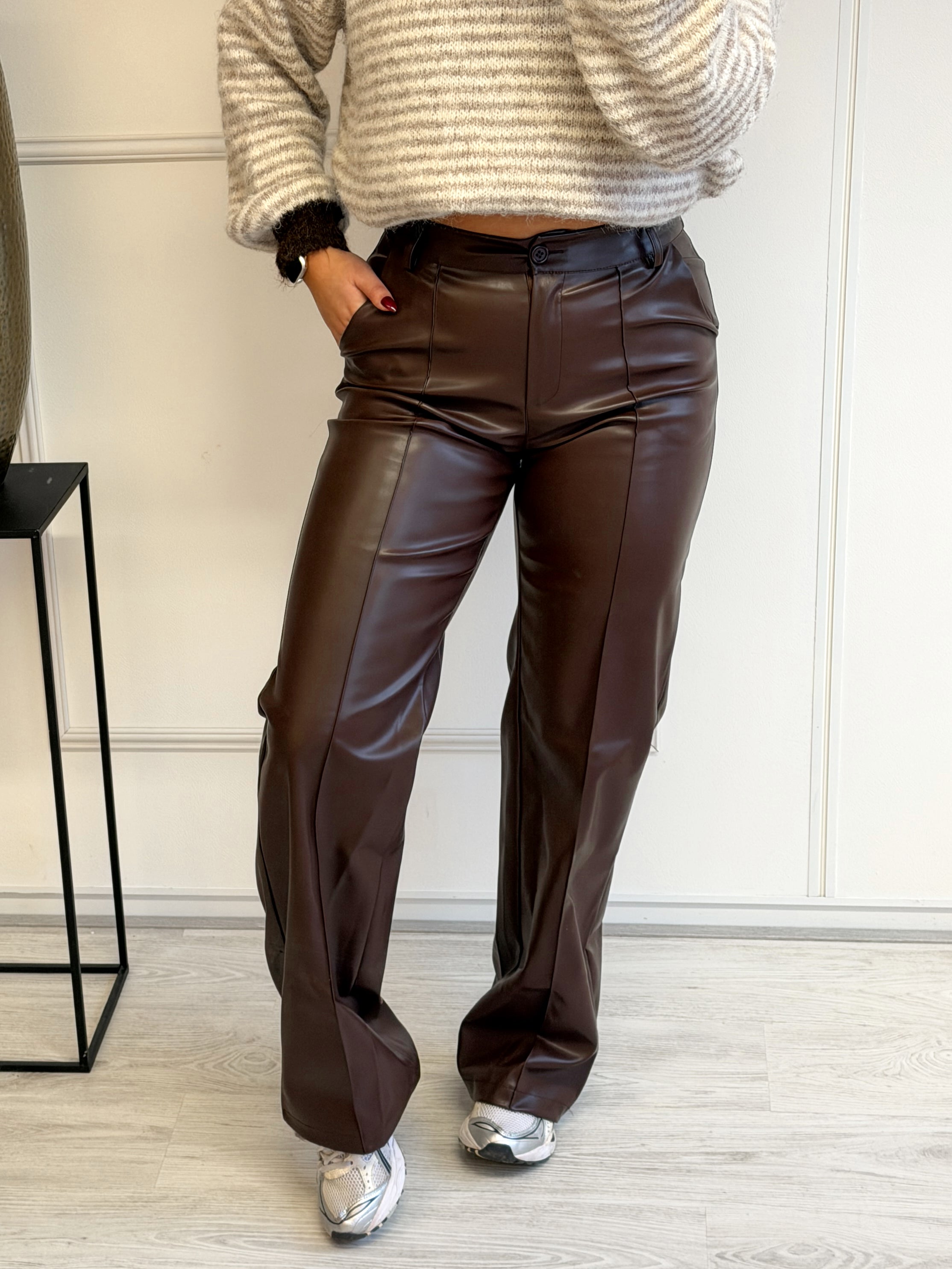 Leatherlook Broek | Bruin