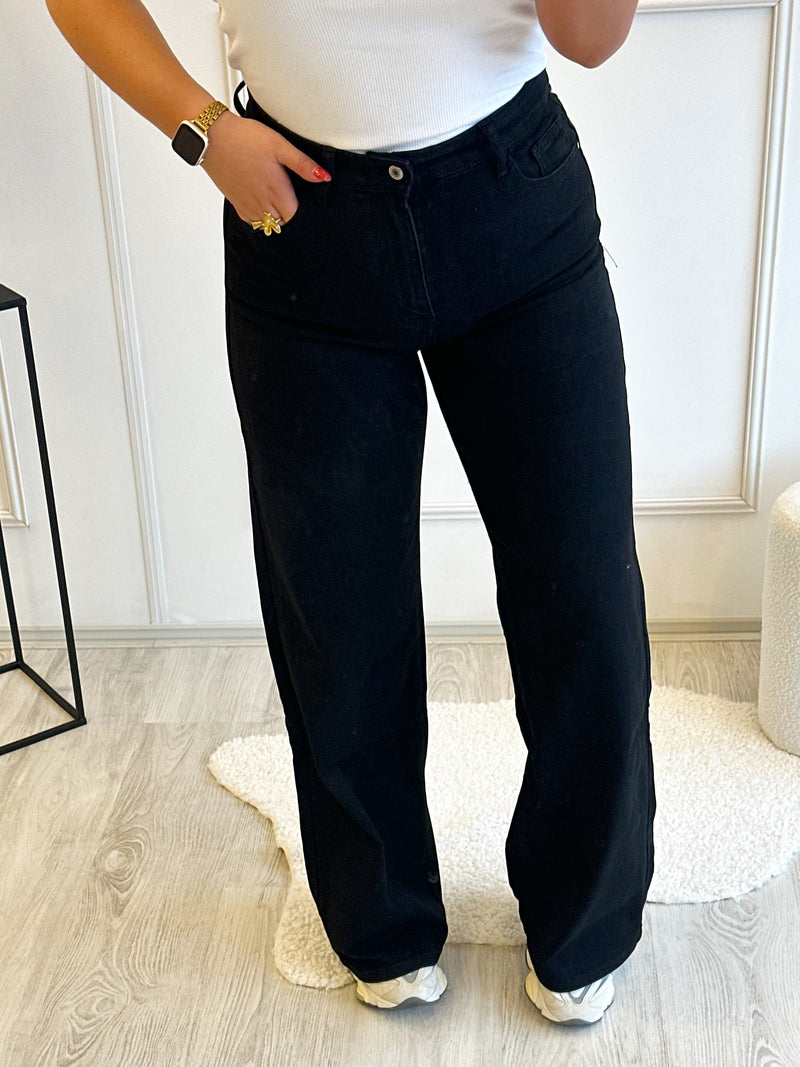 Elaine Stretch Wide Leg Broek | Zwart