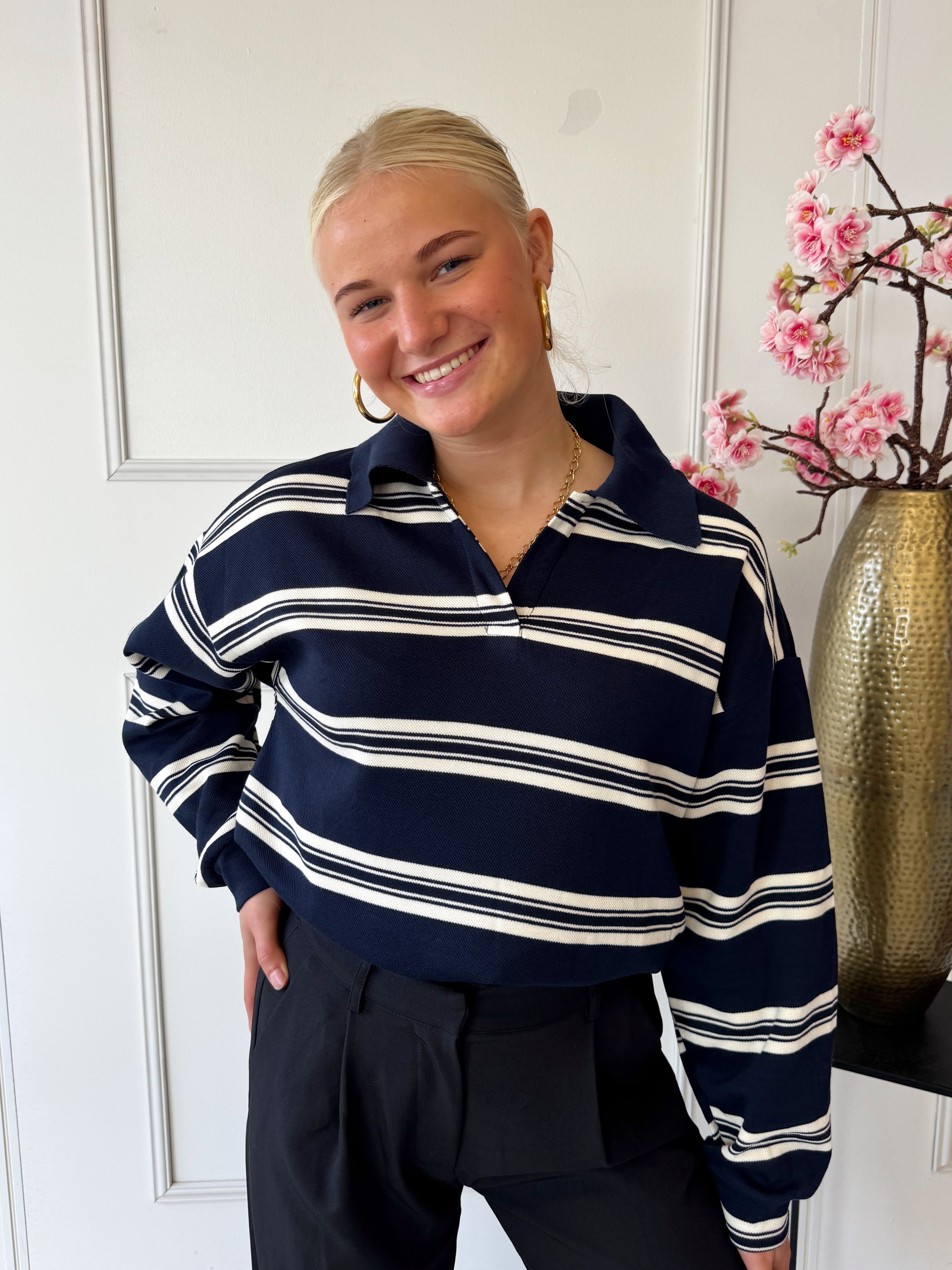 Striped Polo Trui | Navy Blauw