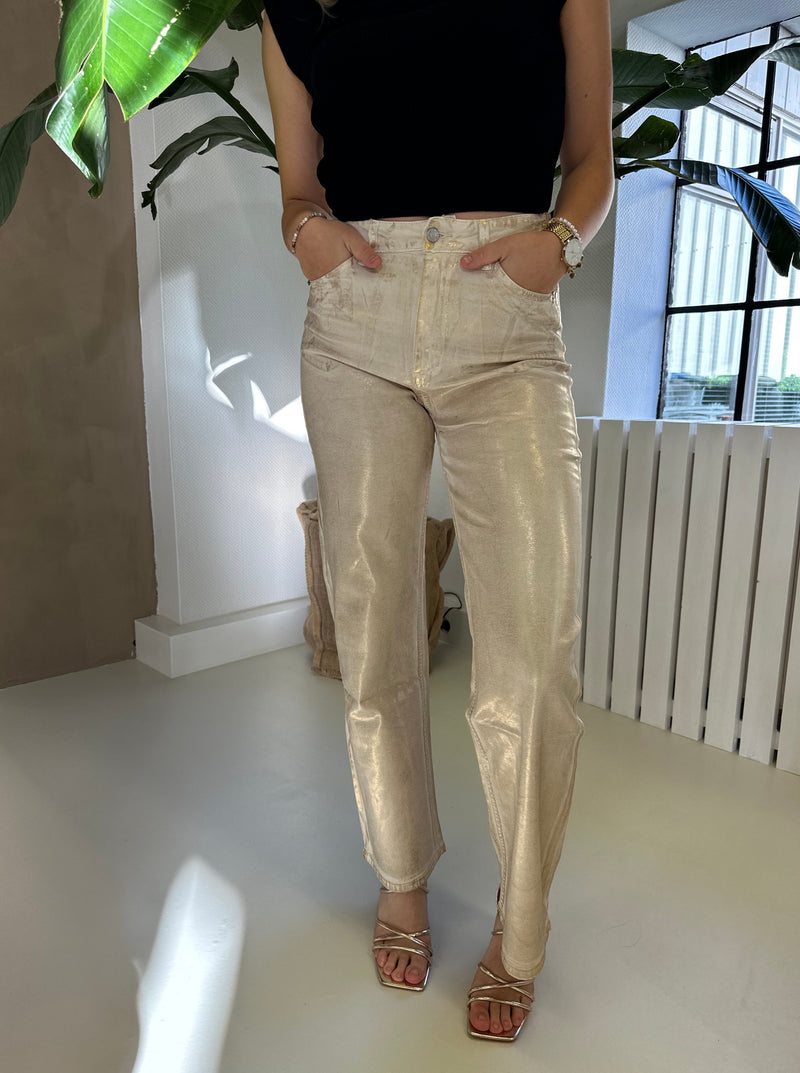 Denim Metallic Stretch Broek | Goud