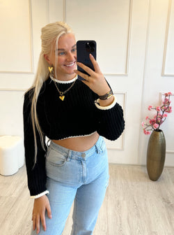 Cropped Knit Sweater | Zwart