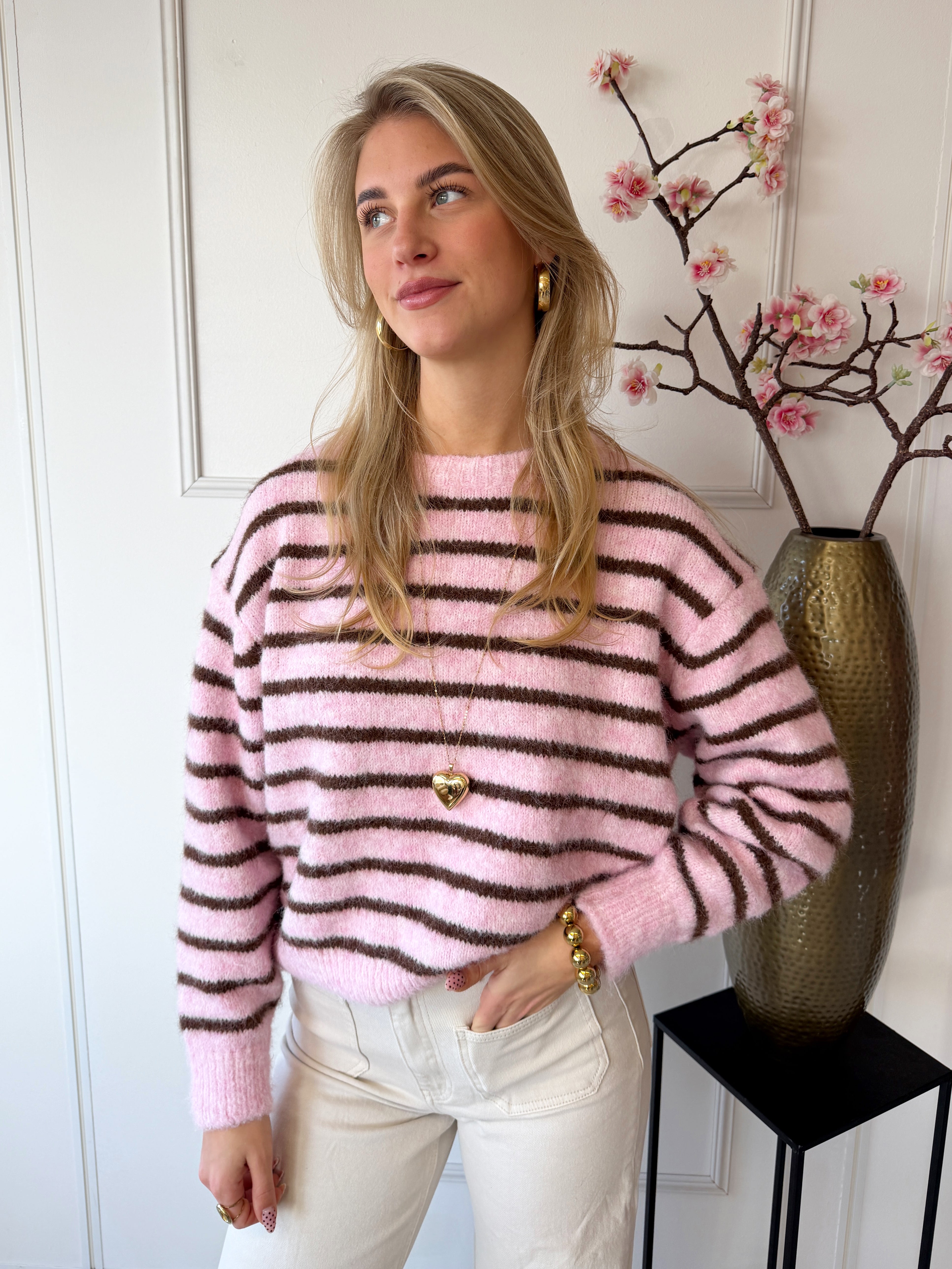 Sophie Striped Trui | Roze - Bruin