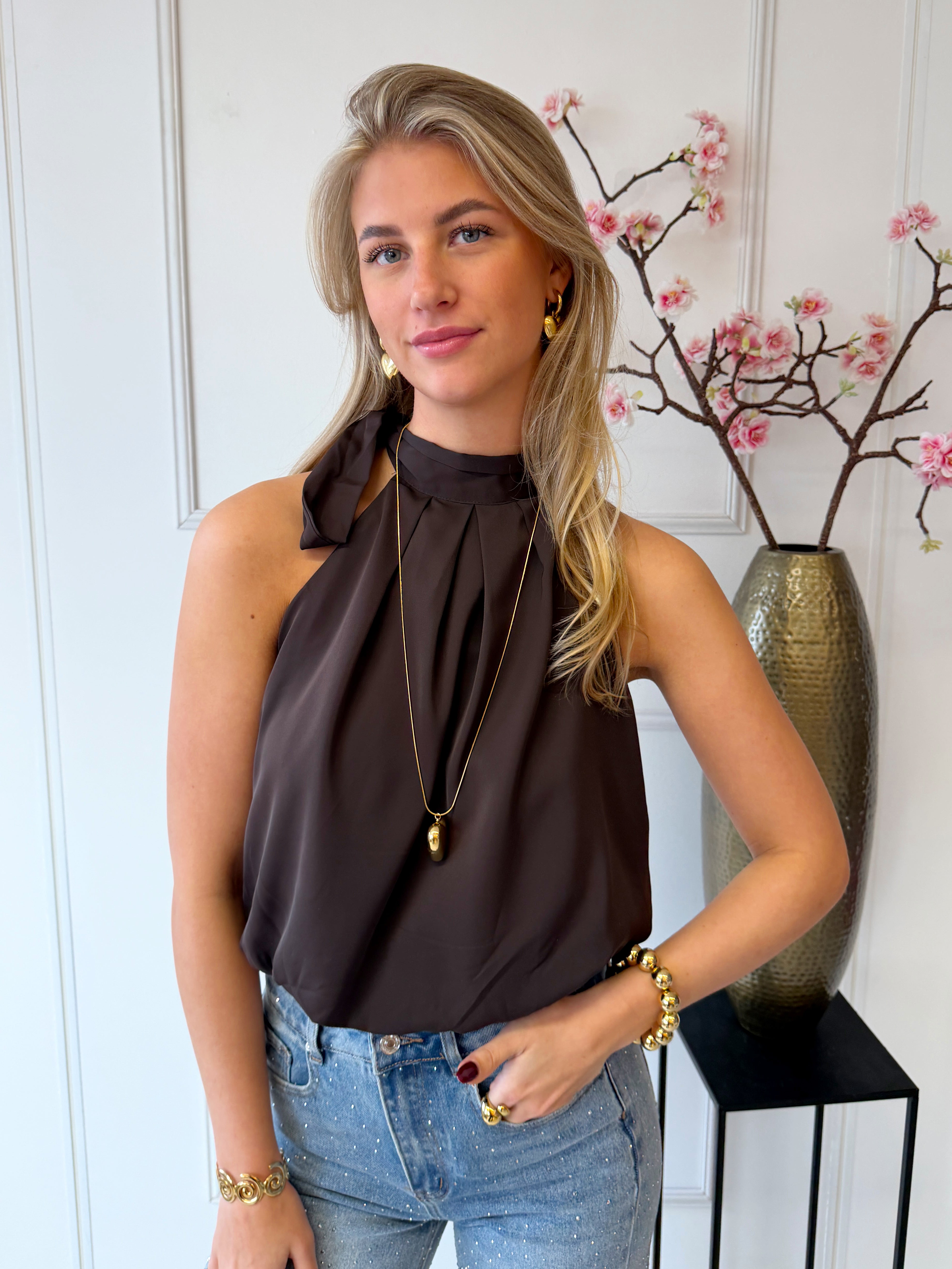 Satijnen Amy Top | Bruin