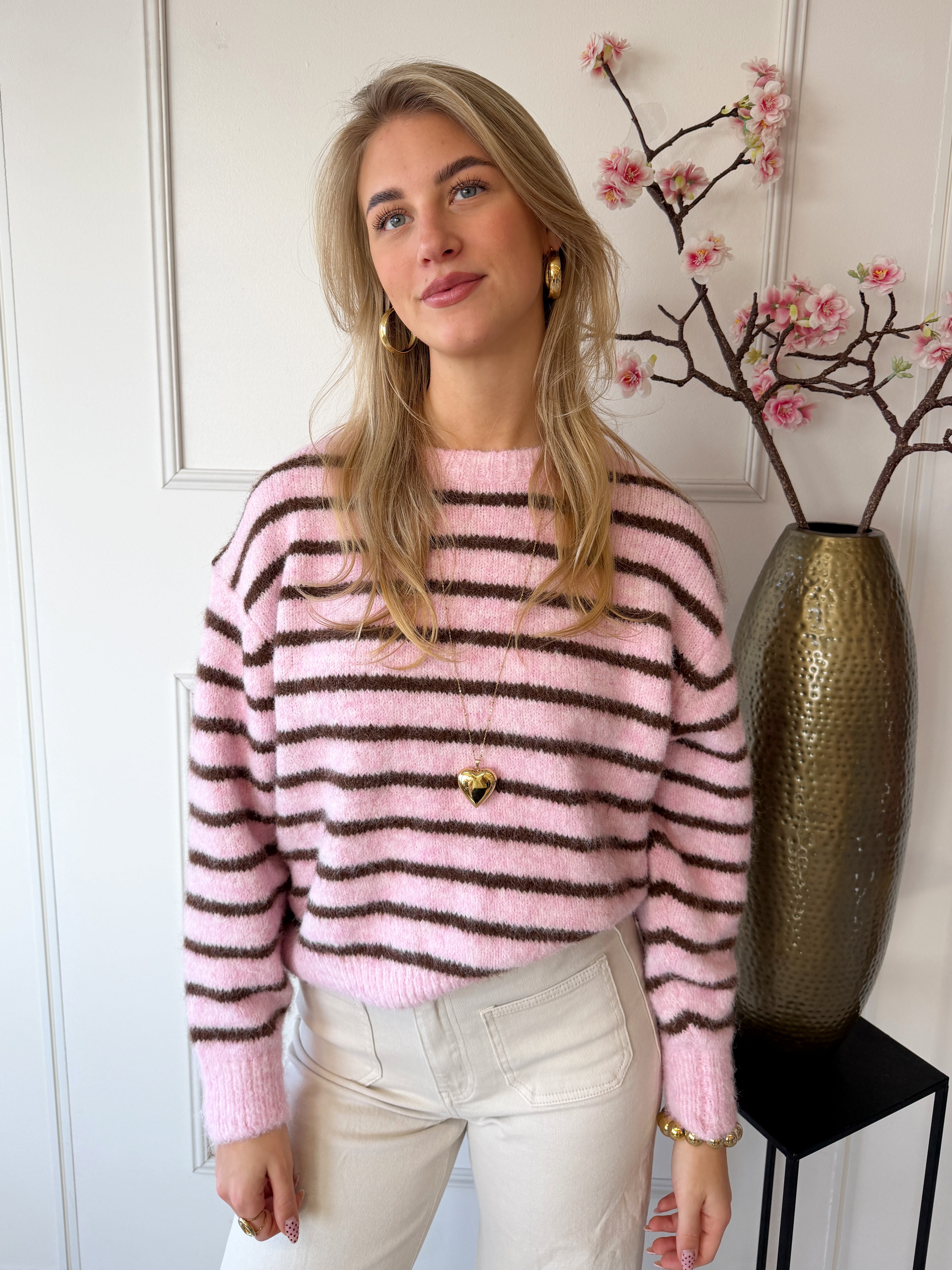 Sophie Striped Trui | Roze - Bruin
