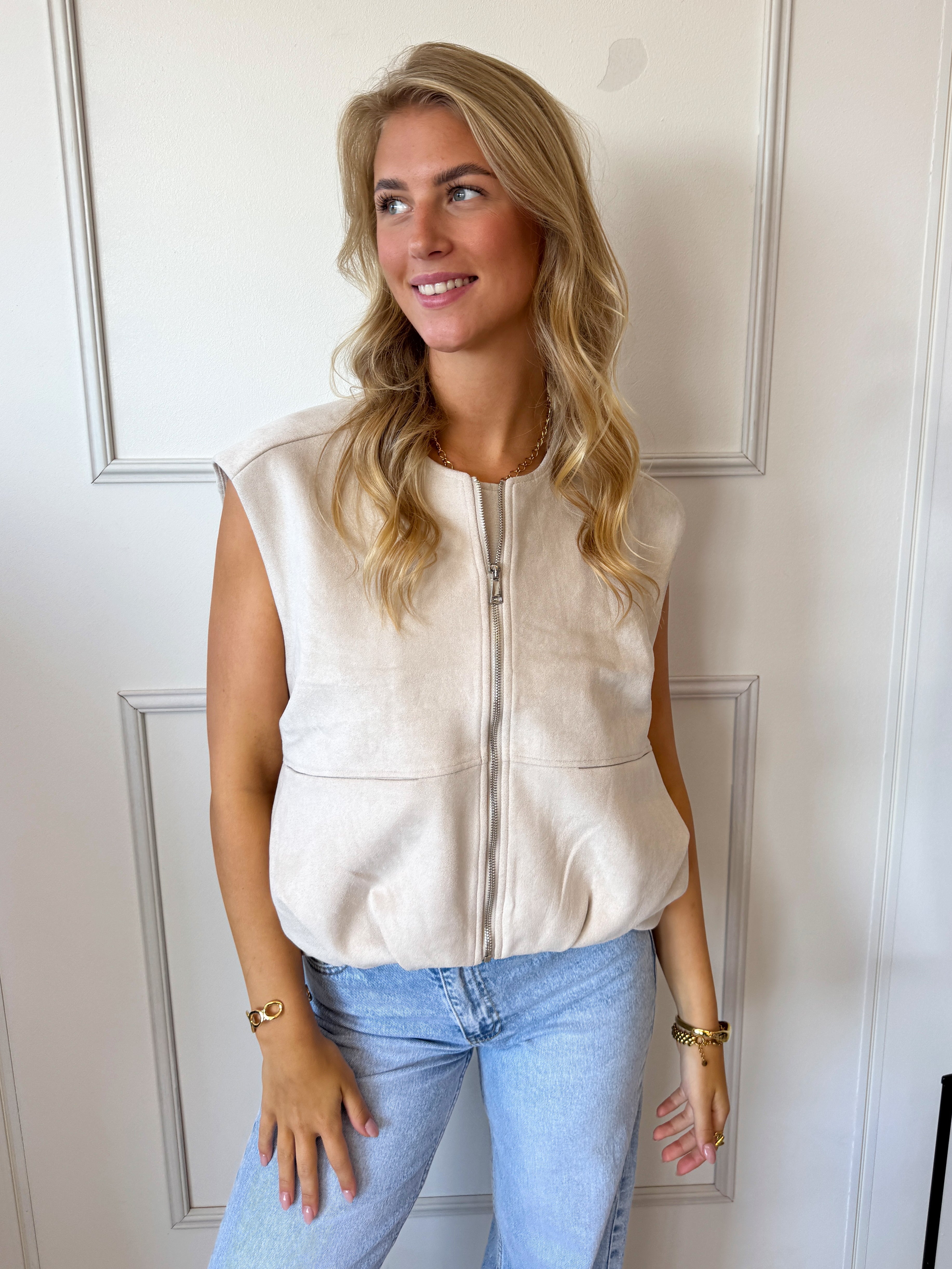 Noor Suede vest | Ecru