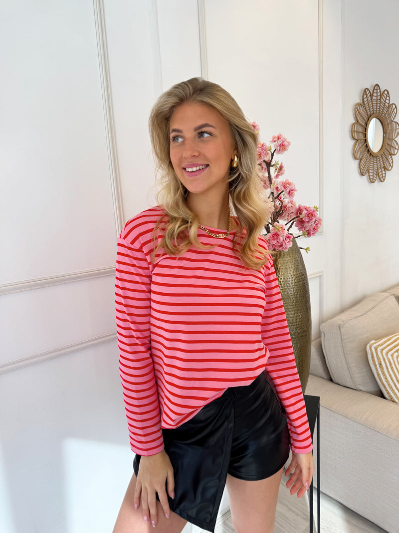 Striped Long Sleeve | Rood - Roze