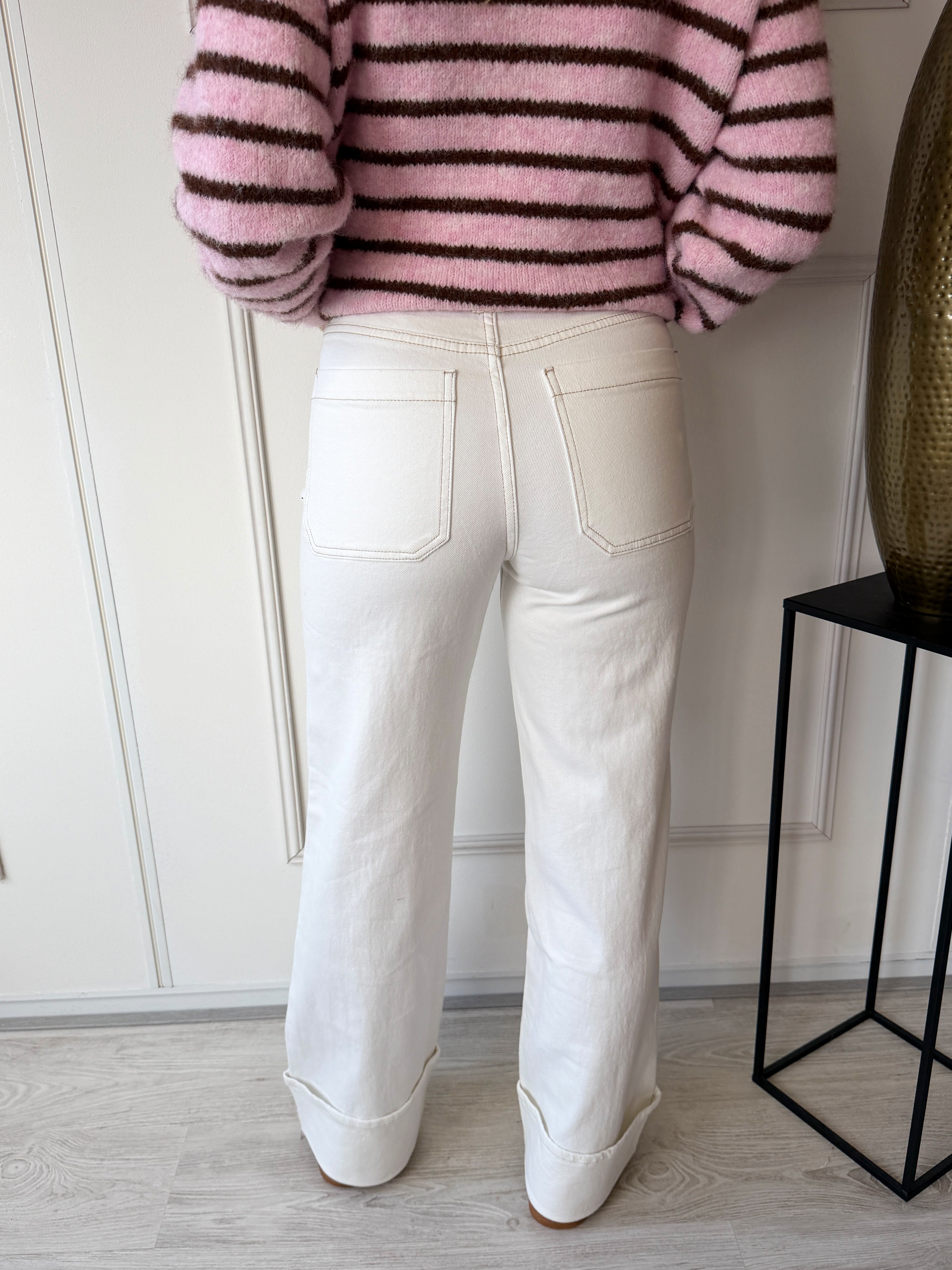 Wide Leg Front Pocket Cuff Jeans | Wit