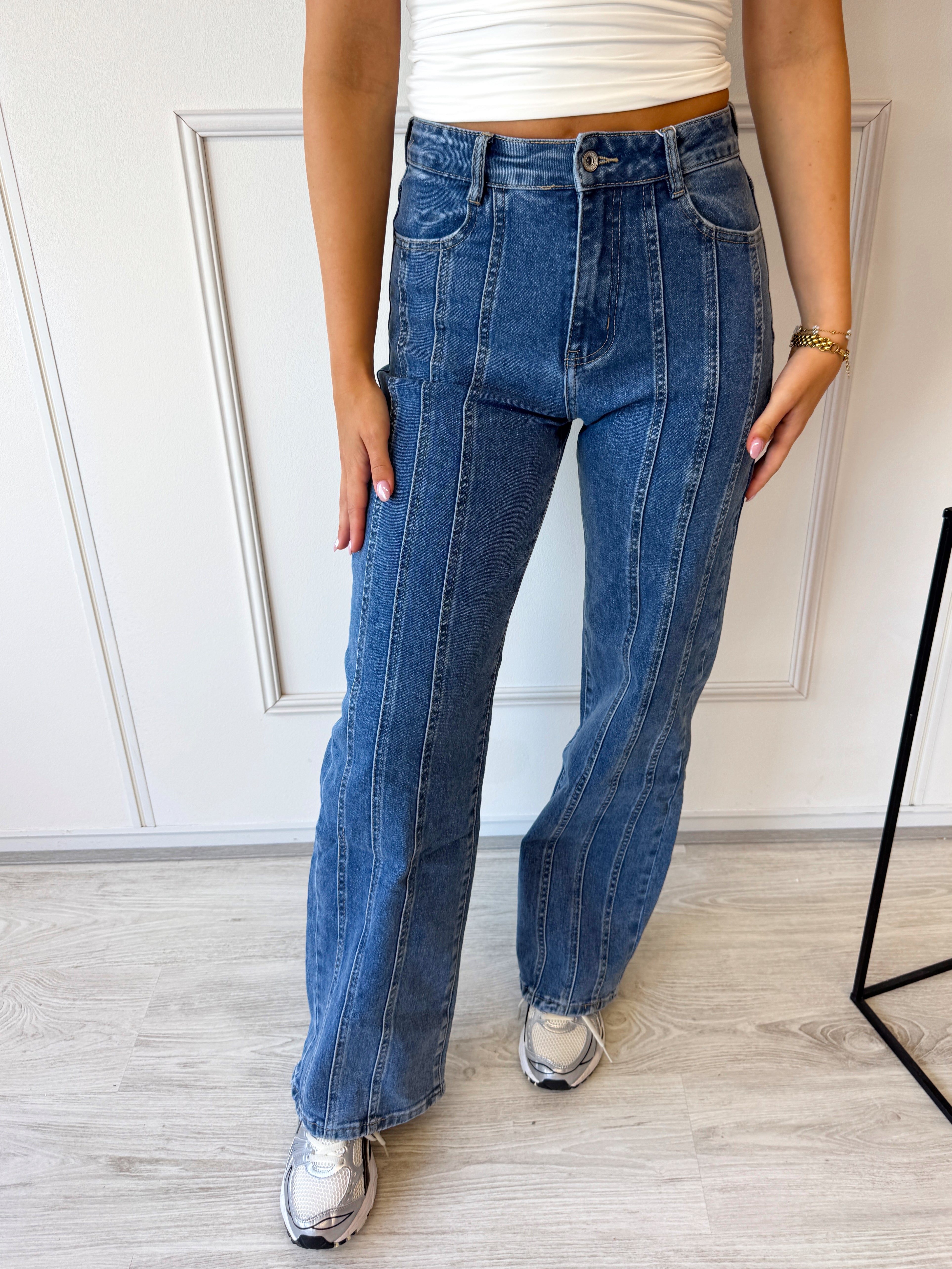 Straight Leg Front Seam Jeans | Blauw