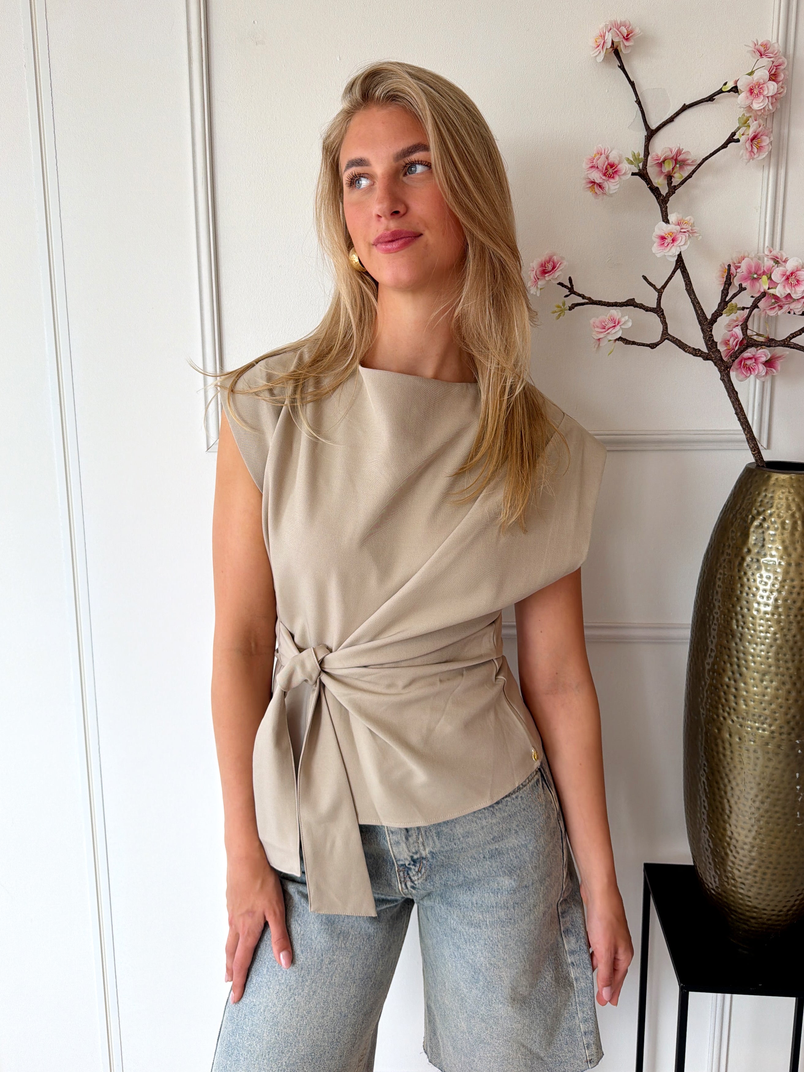Ambika Britt Top met strik | Taupe
