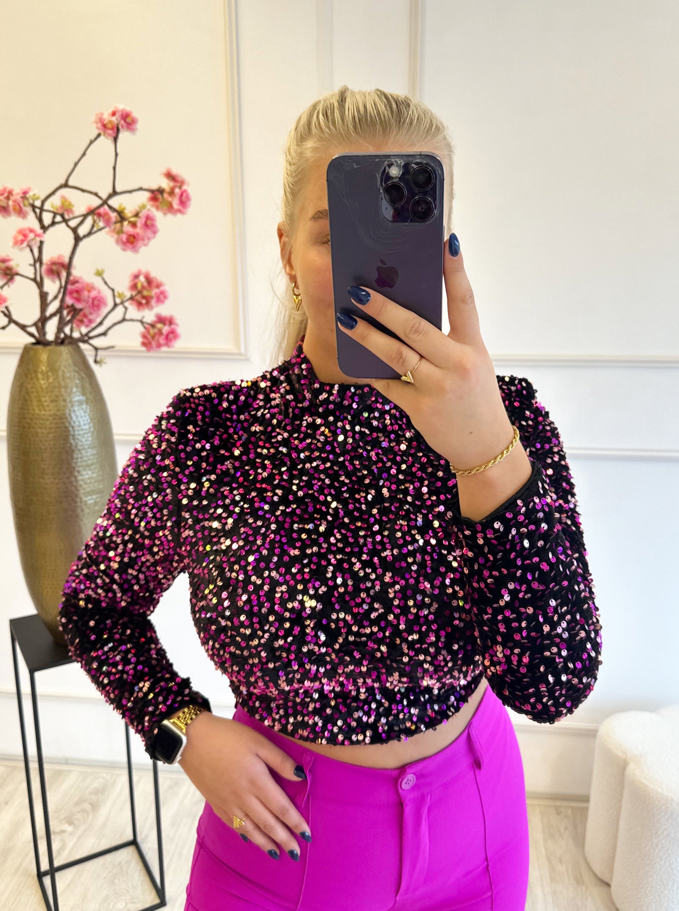 Lincy Glitter top | Fuchsia