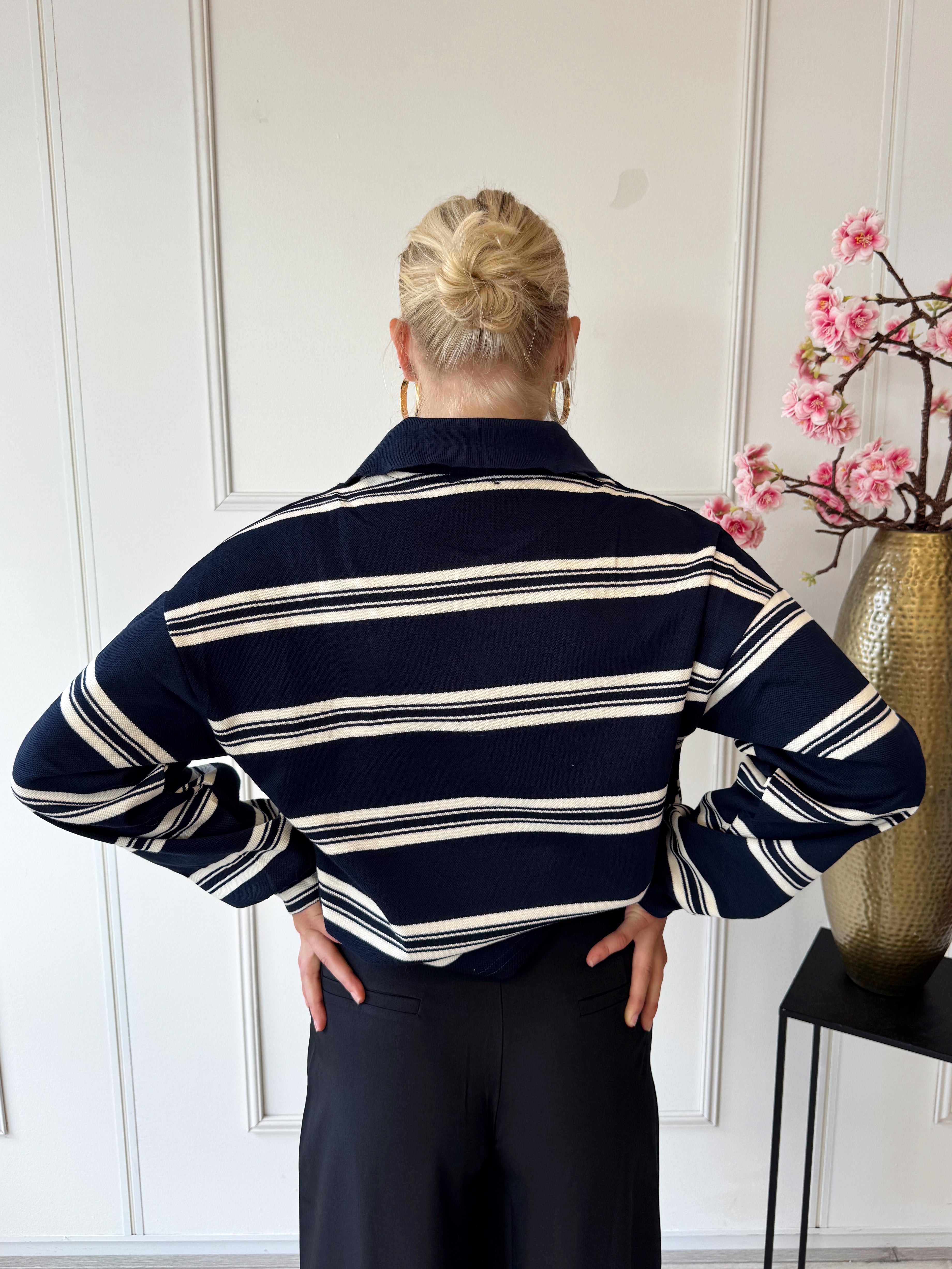 Striped Polo Trui | Navy Blauw