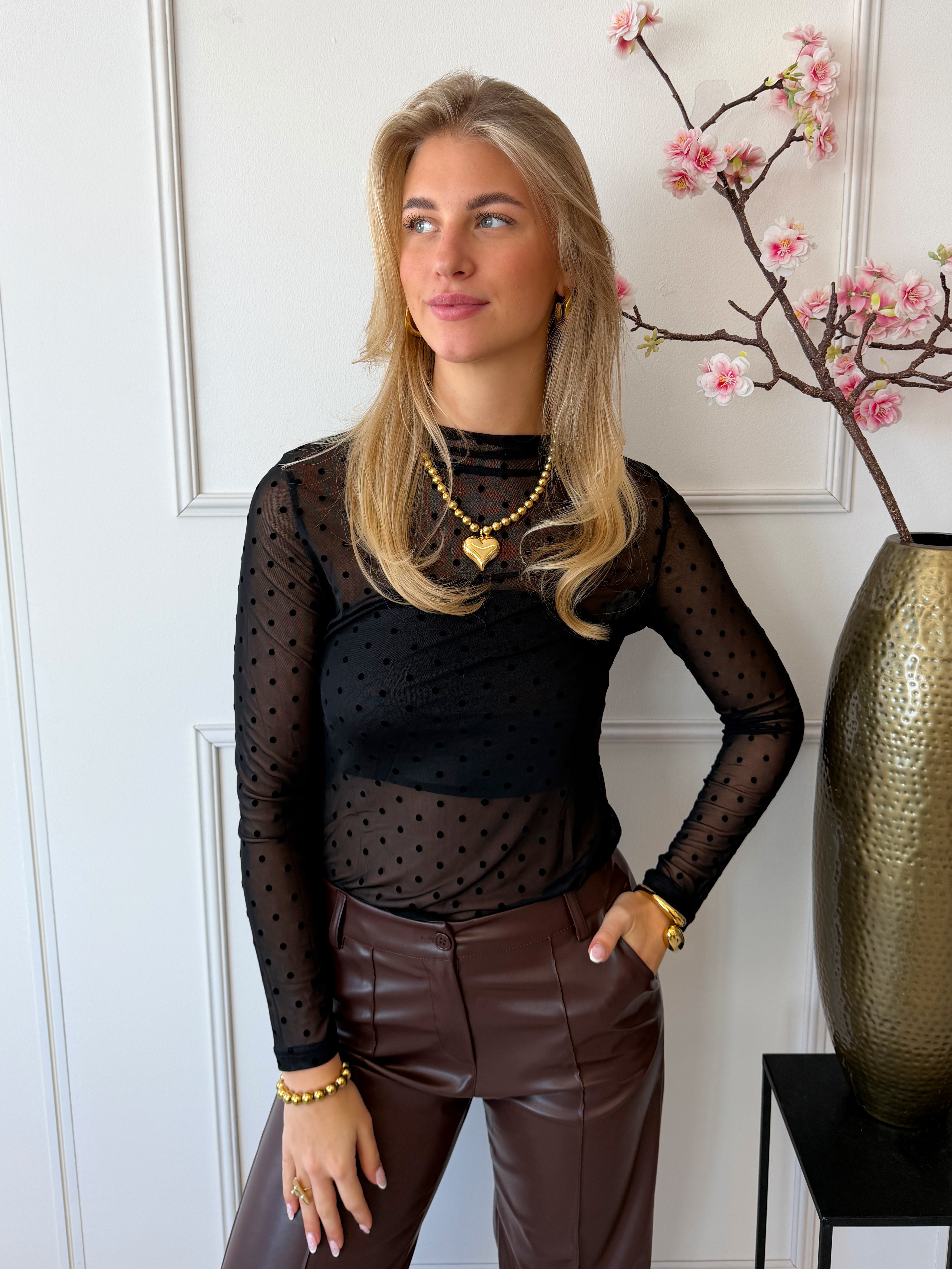 Kelly Dots Top | Zwart