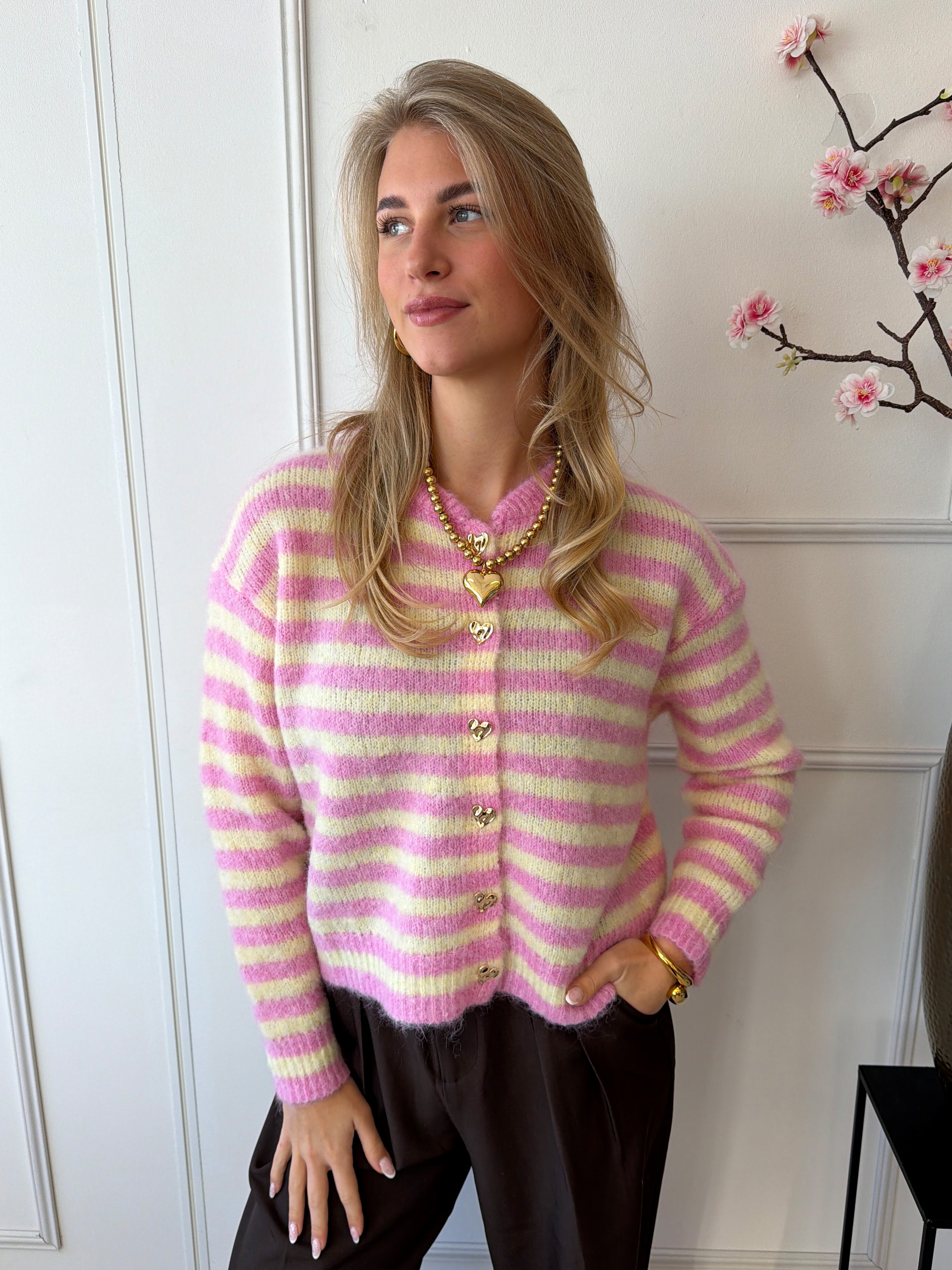 Kilky Stripe Trui | Roze / Geel