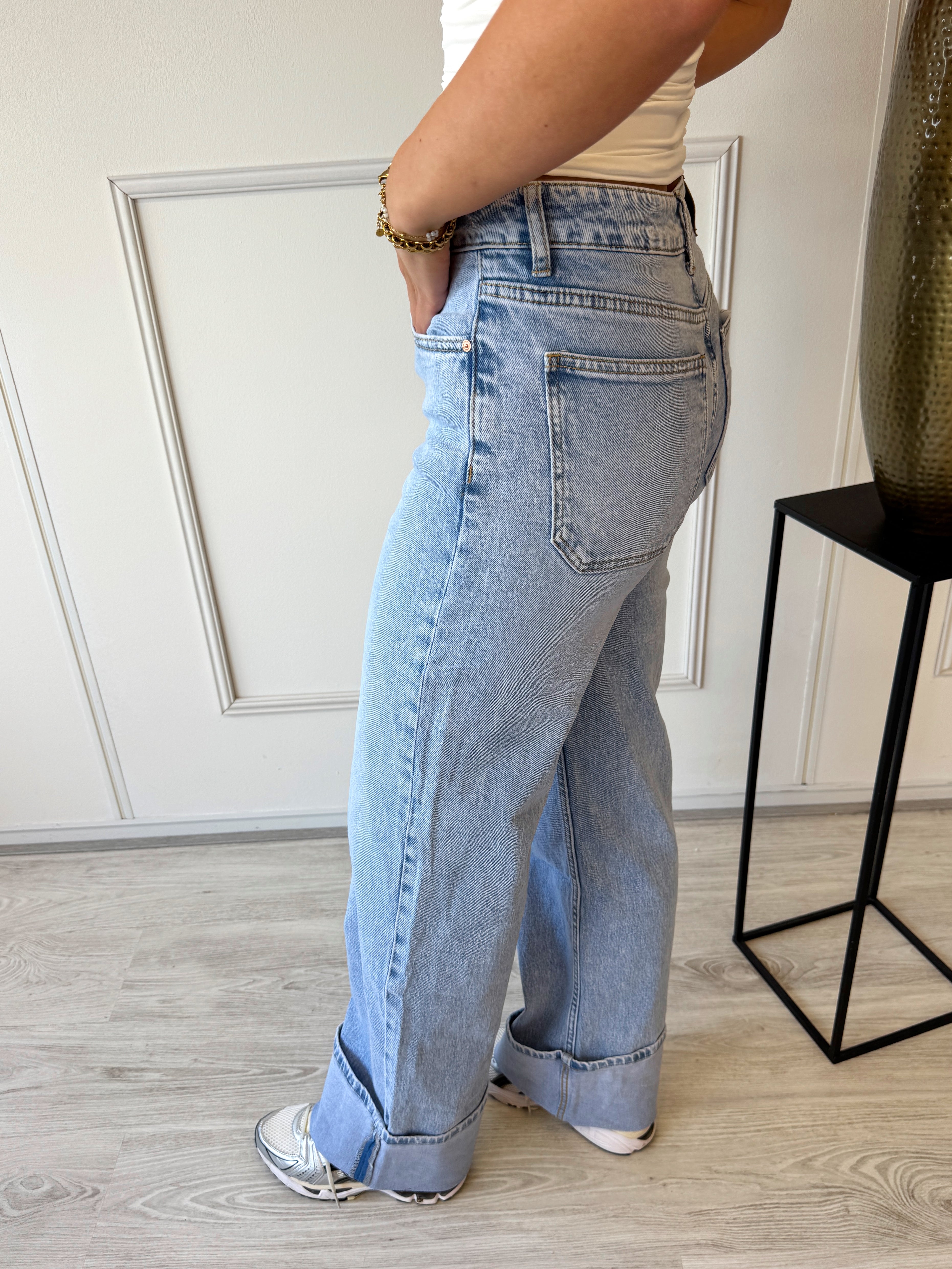 Mid waist Cuff Jeans | Blauw